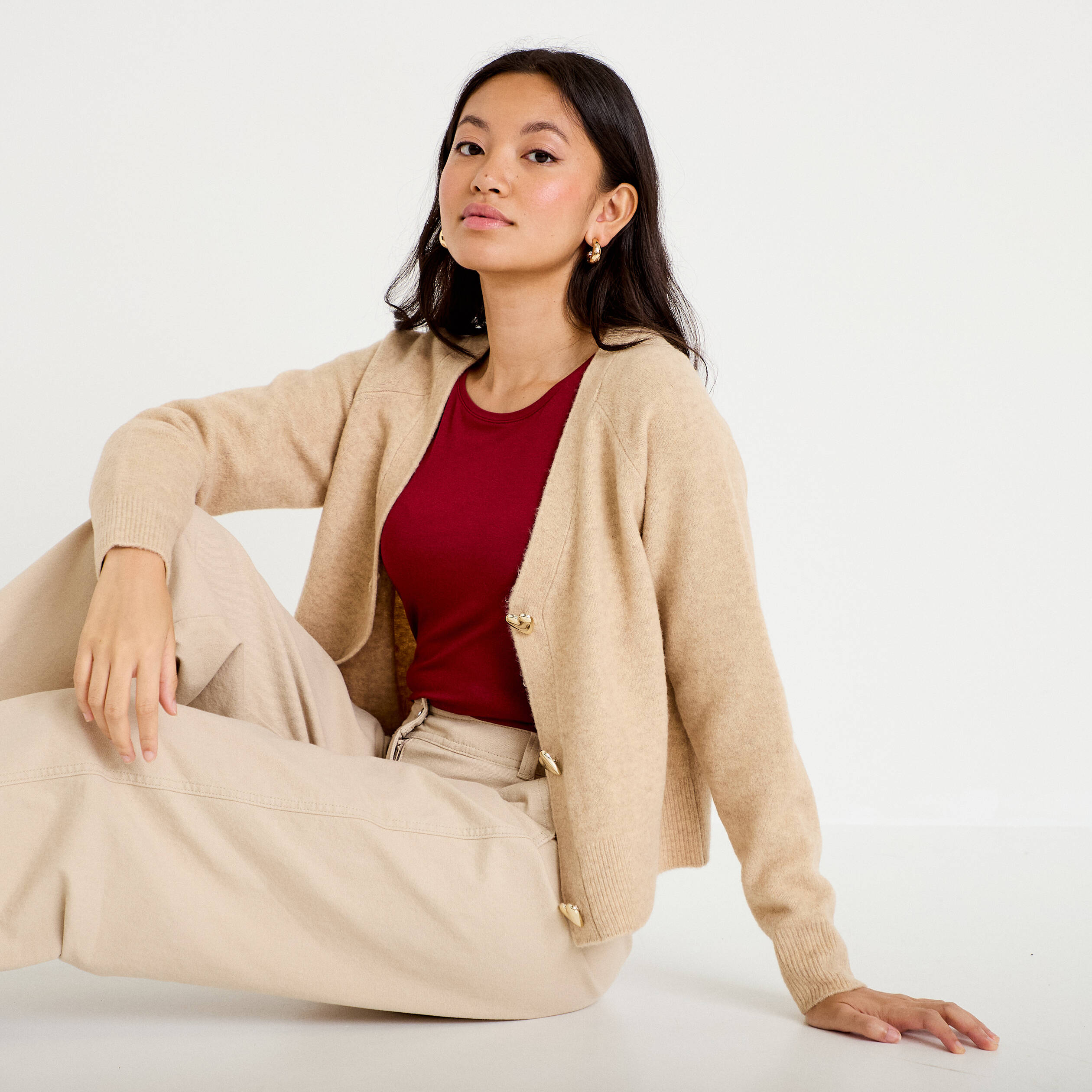 Gilet boutons coeur beige femme