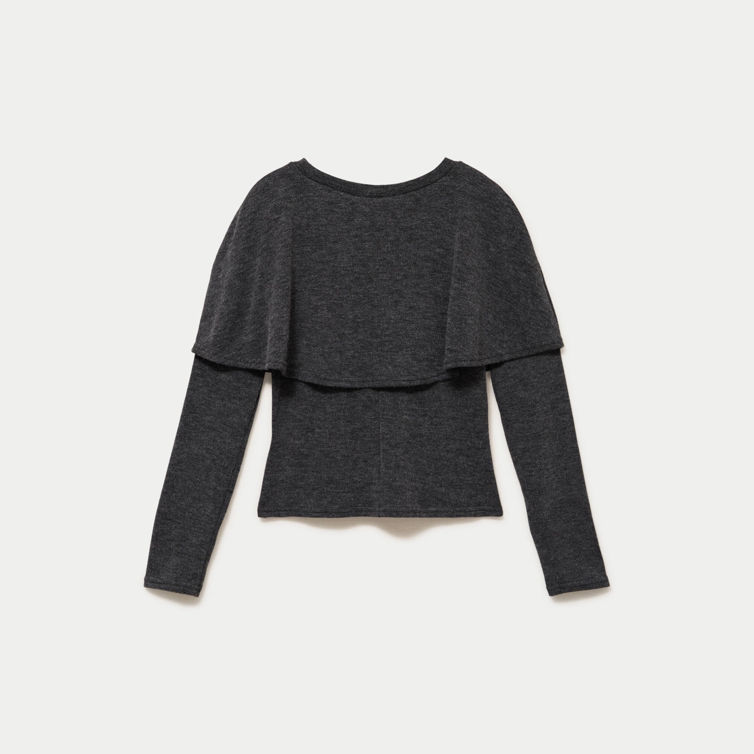 Pull cape col rond manches longues gris fonc&eacute; femme