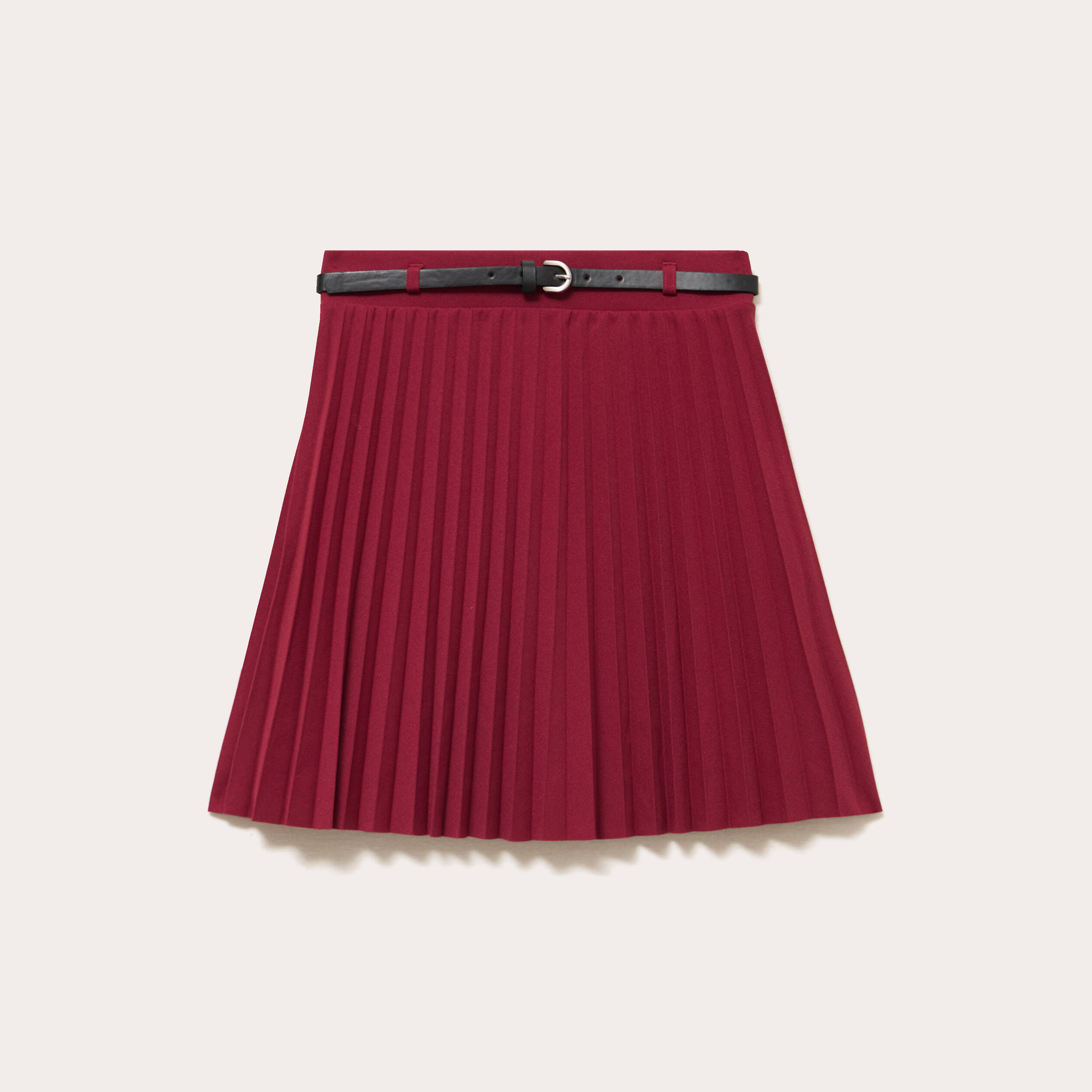 Jupe &eacute;vas&eacute;e pliss&eacute;e ceintur&eacute;e rouge fonc&eacute; femme