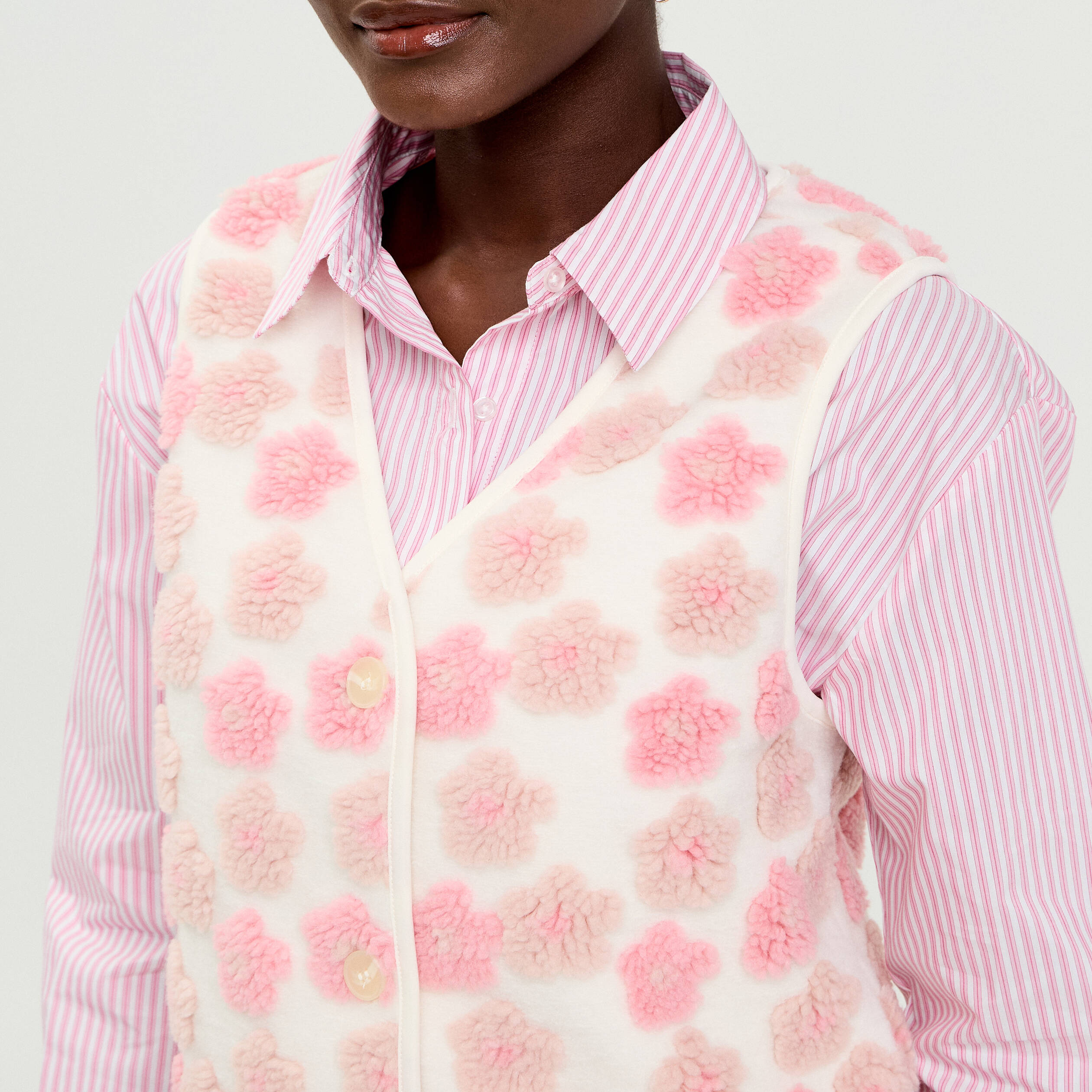 Gilet sans manches &agrave; motif effet polaire ecru femme