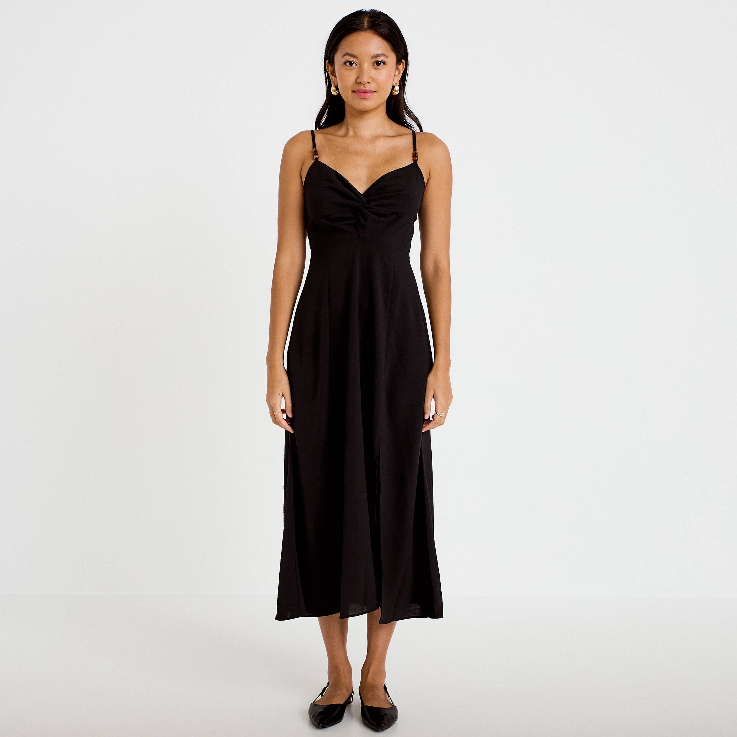 Robe longue &eacute;vas&eacute;e fendue noir femme
