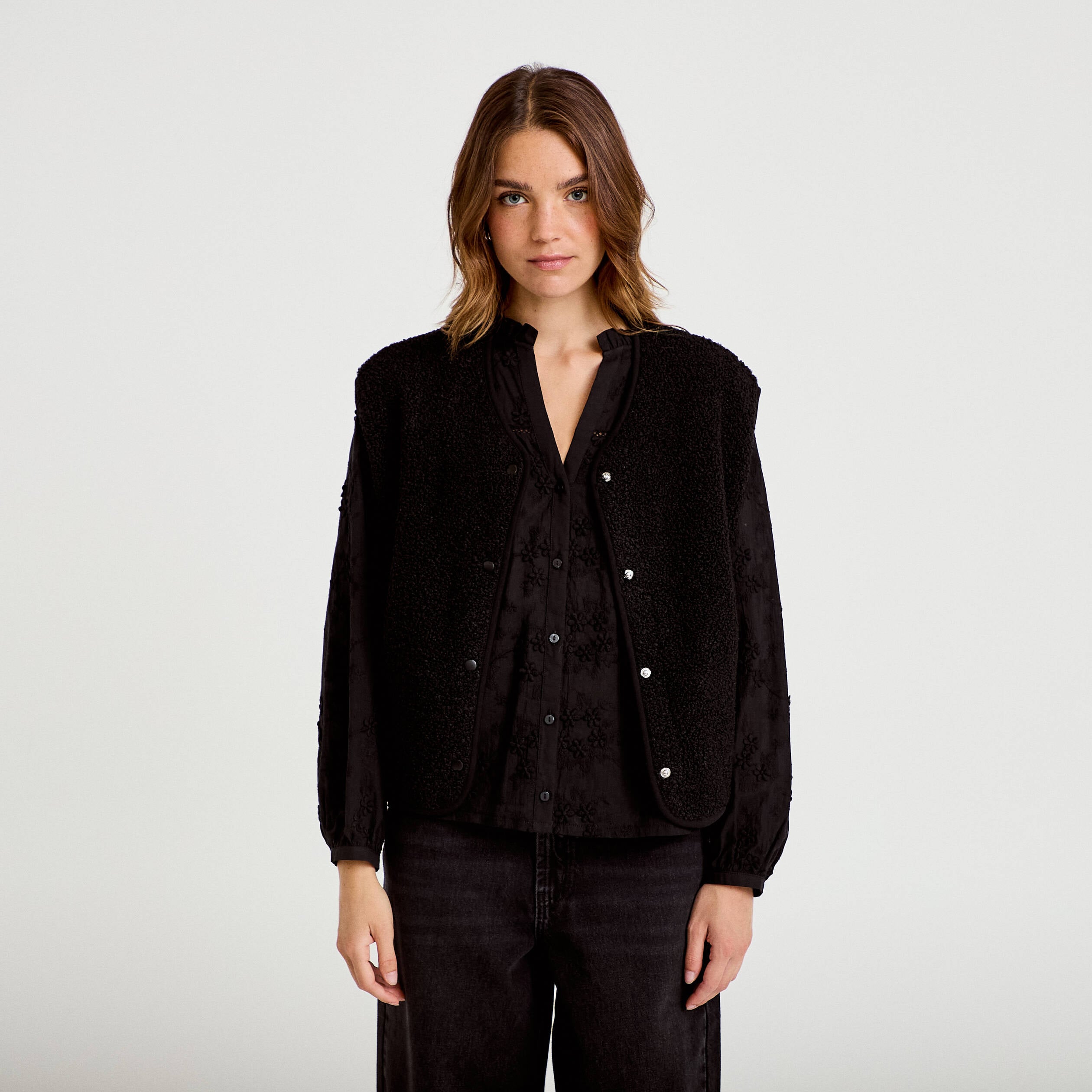 Gilet sans manches effet polaire noir femme