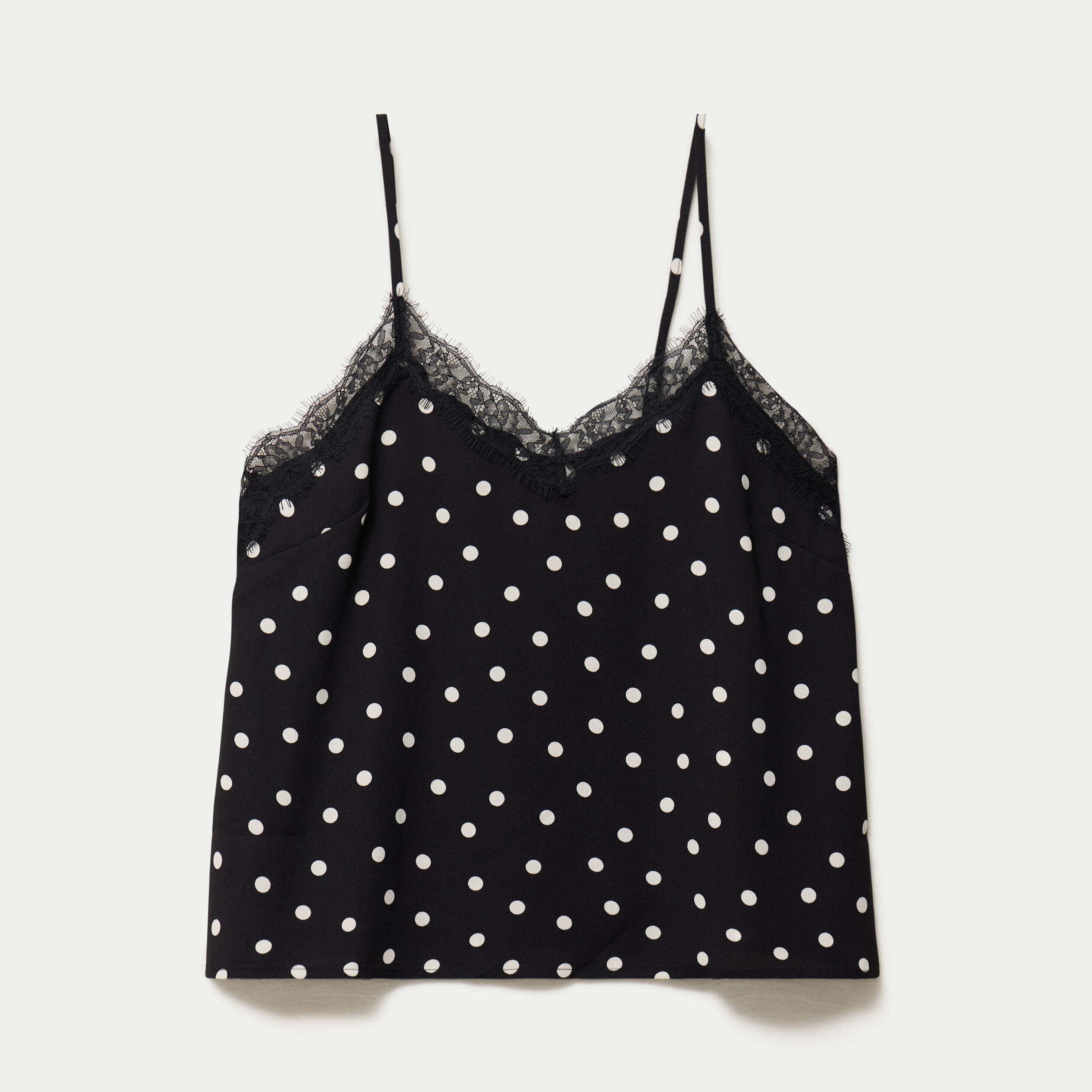 Top fines bretelles col v dentelle noir femme