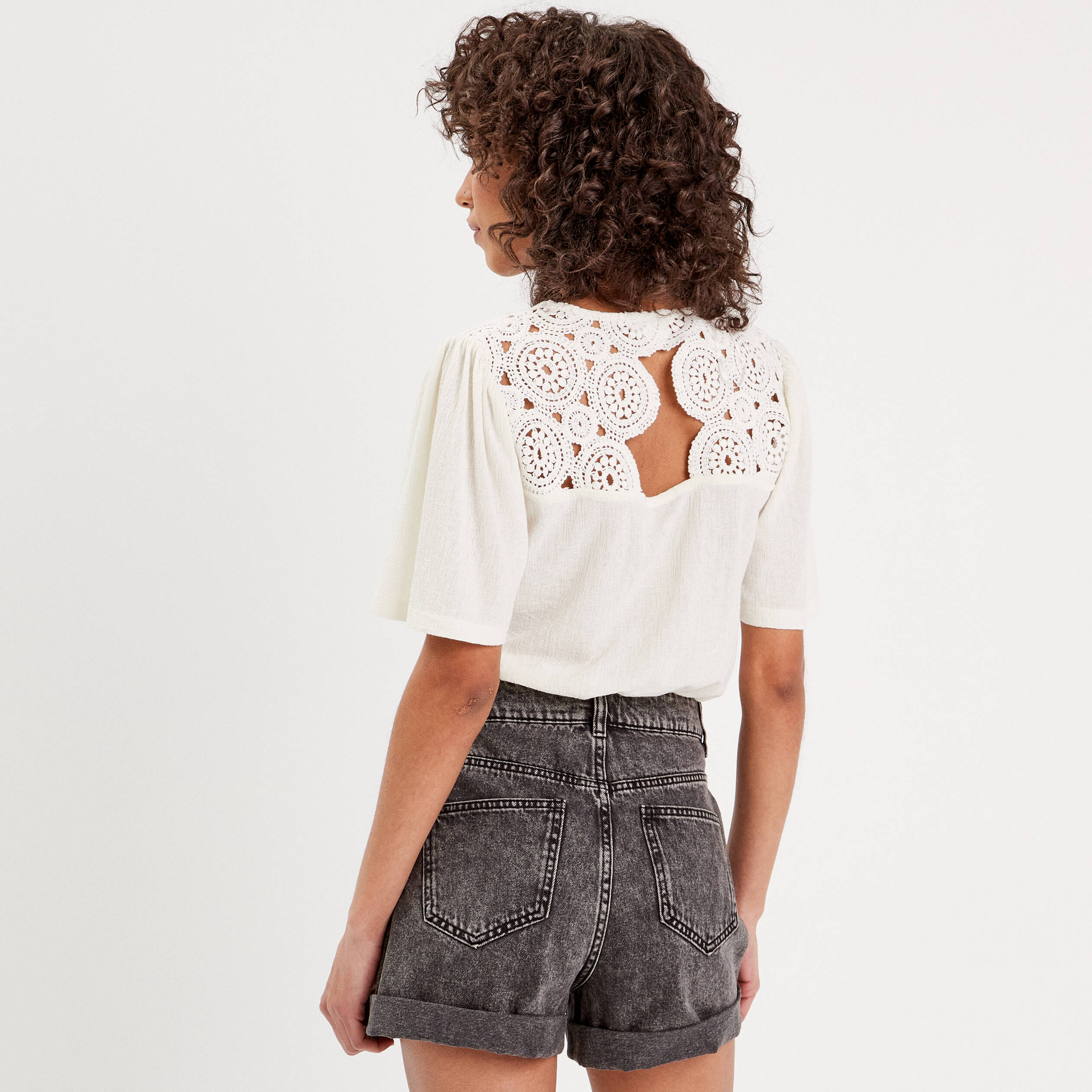 T-shirt manches courtes ecru femme