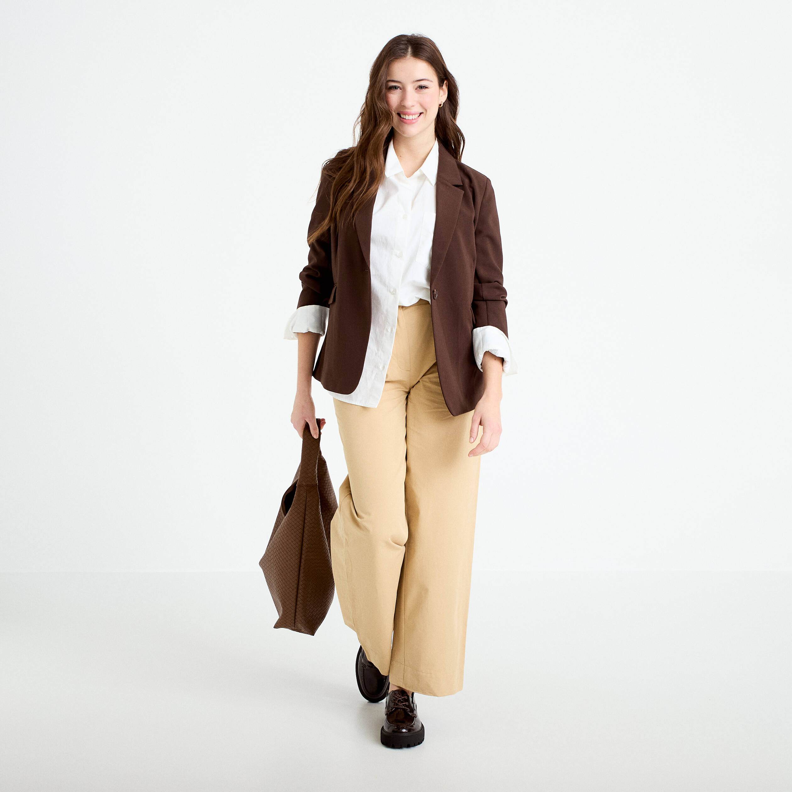 Pantalon large beige femme