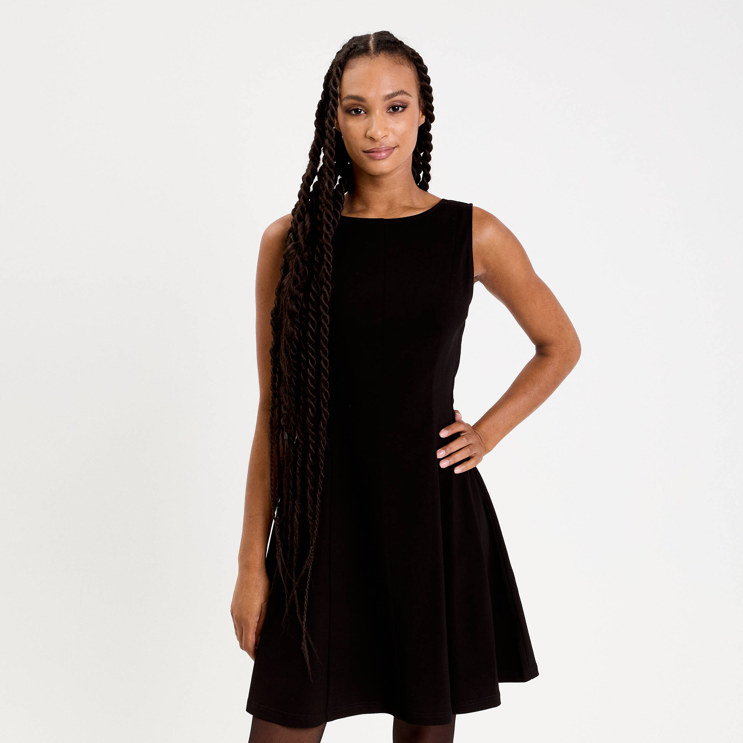 Robe Boule Courte Sans Manches Taille 42 - Noir Avec Lignes Vertes, Coton/polyamide, Neuf
