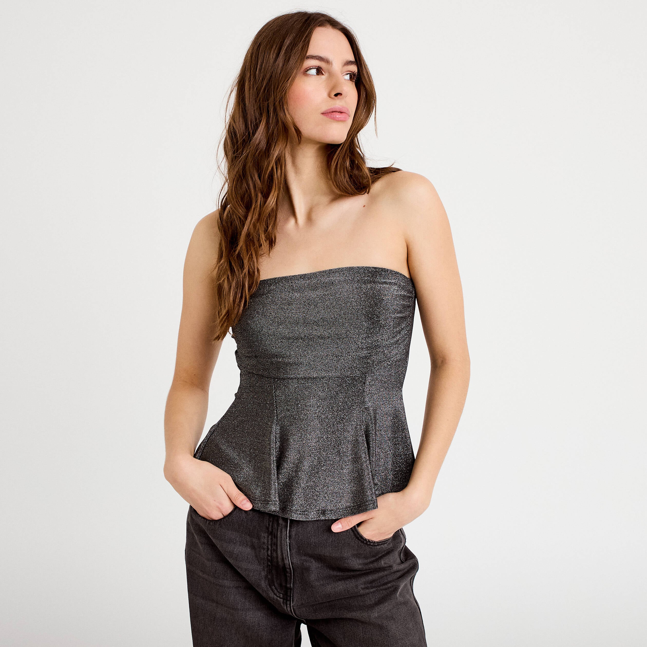 Bustier sans manches couleur argent femme