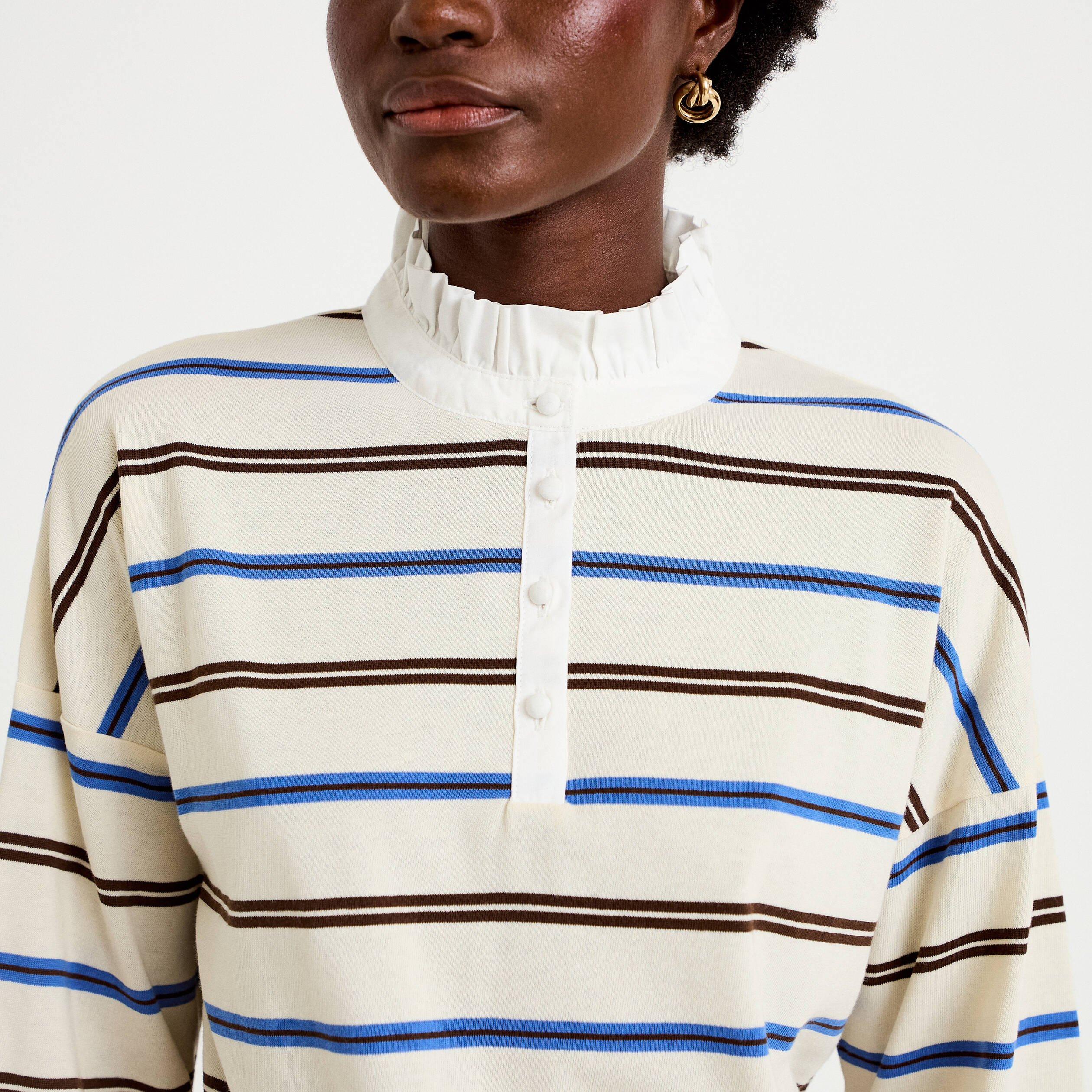 Polo manches longues col chemise blanc femme