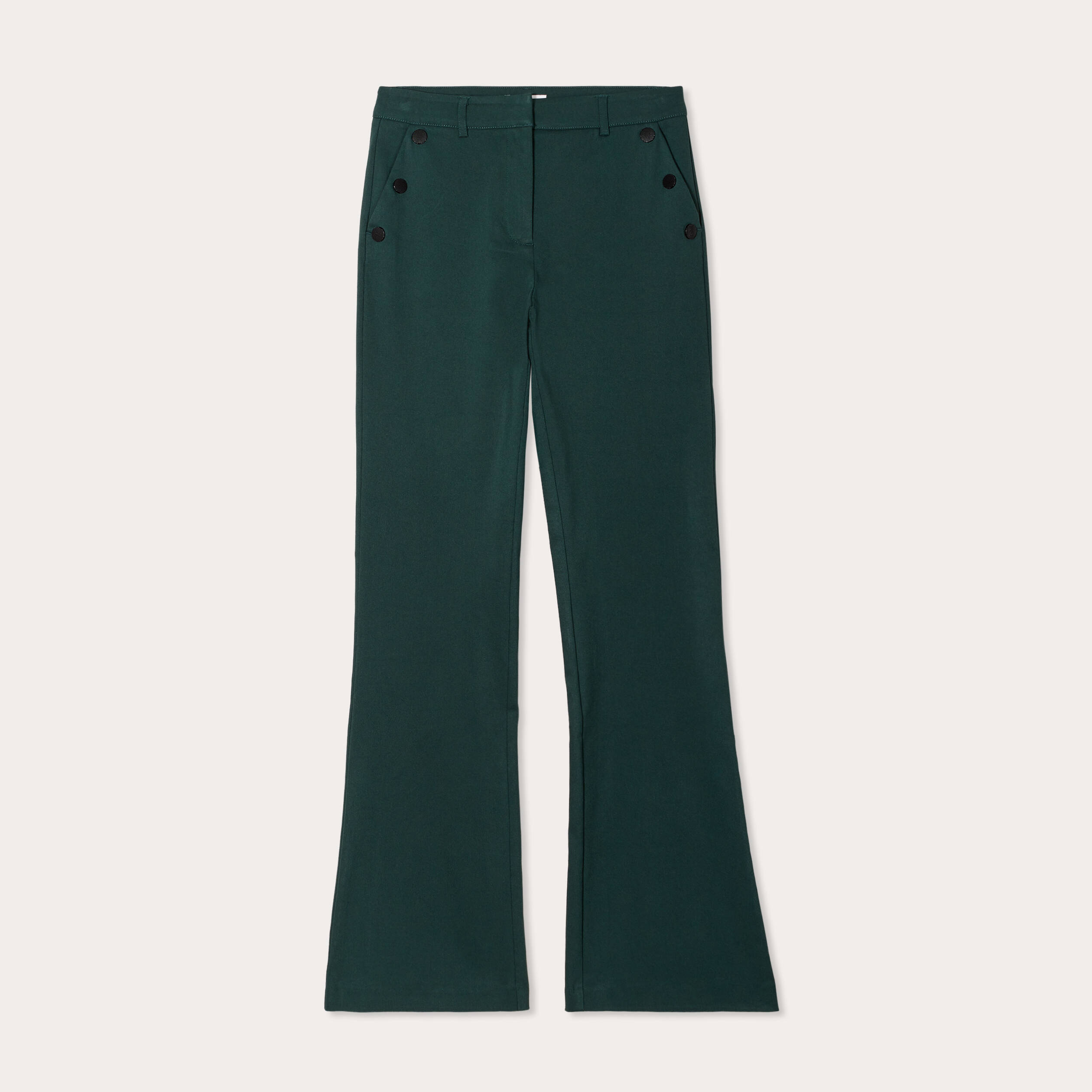 Pantalon bootcut &agrave; pont vert fonc&eacute; femme