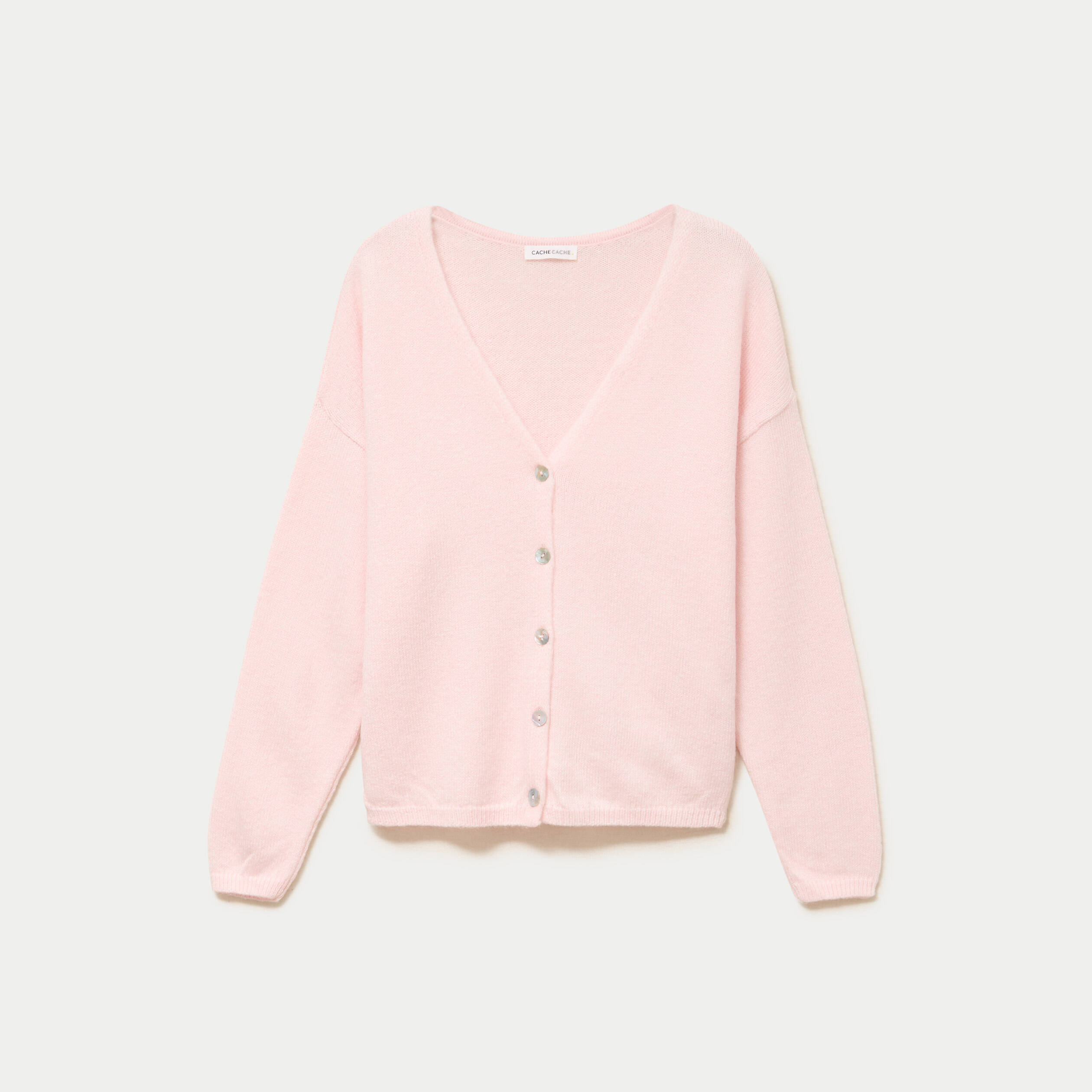 Gilet boutonn&eacute; avec col en V rose clair femme