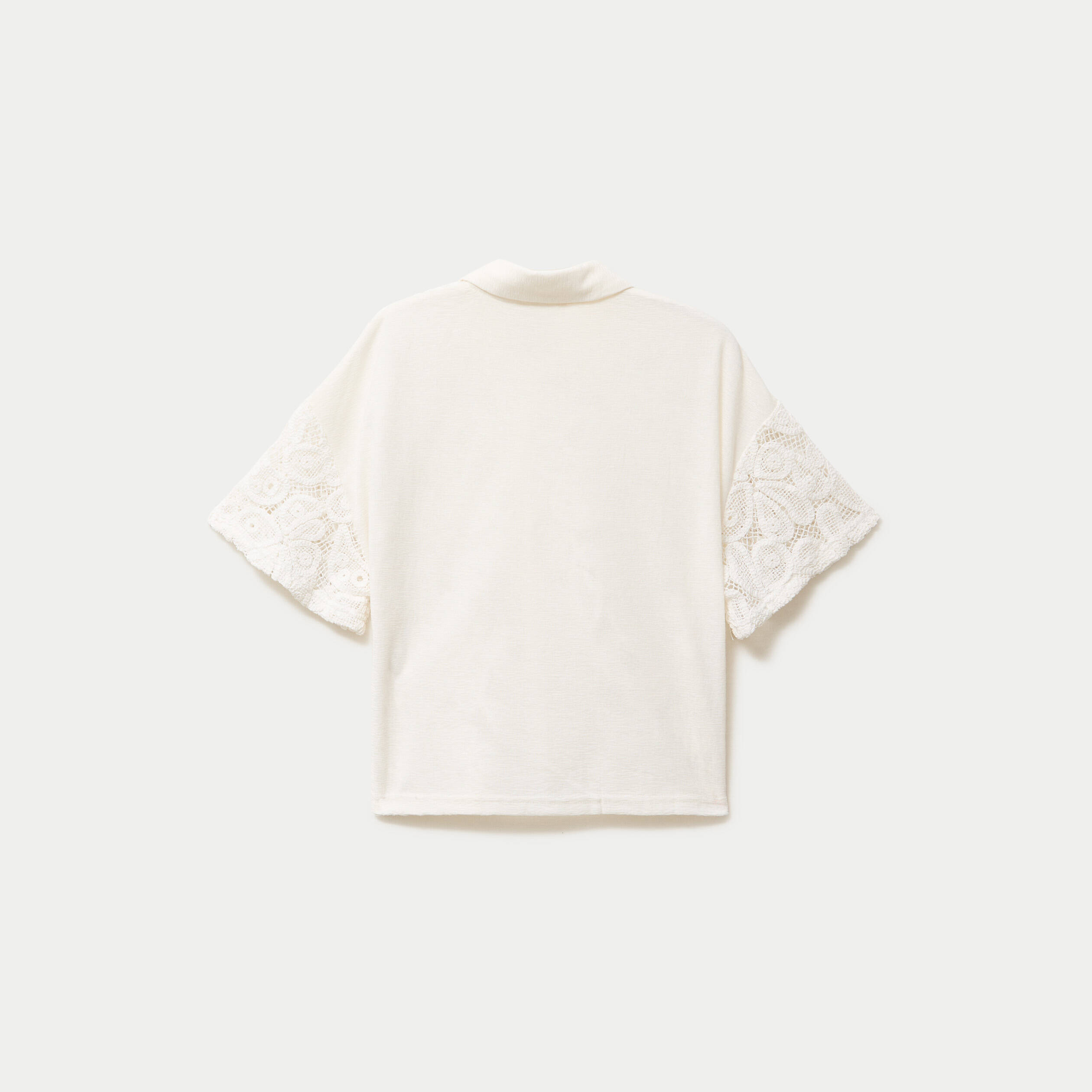 Chemise macram&eacute; manches courtes ecru femme