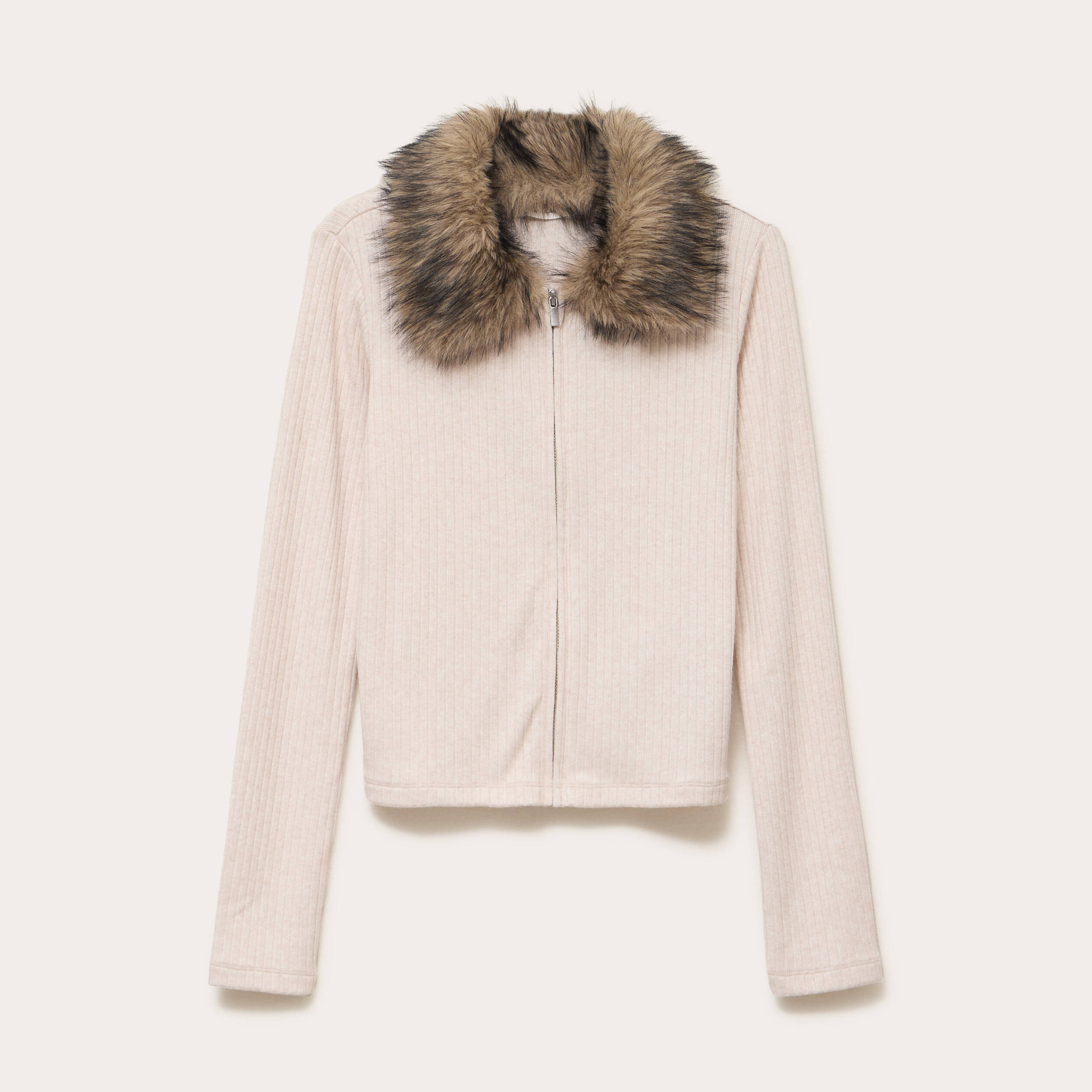 Gilet col fausse fourrure sable femme