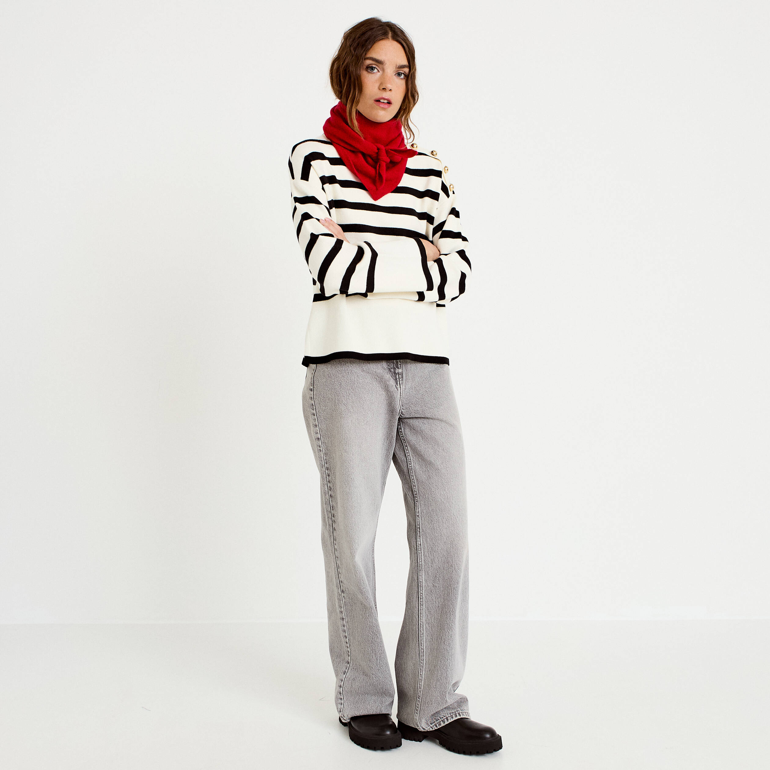 Pull ample manches longues ecru femme