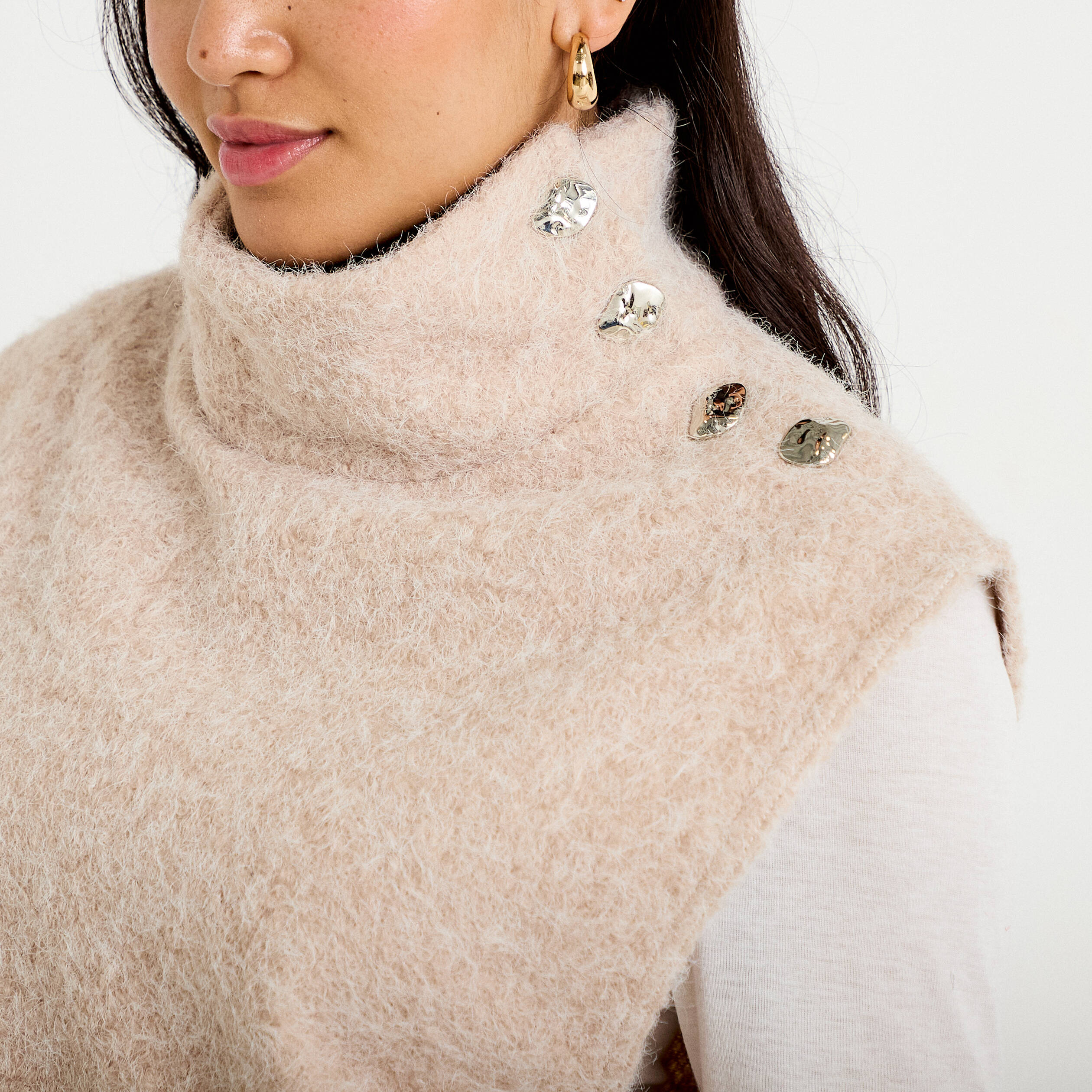 Pull droit sans manches col montant sable femme