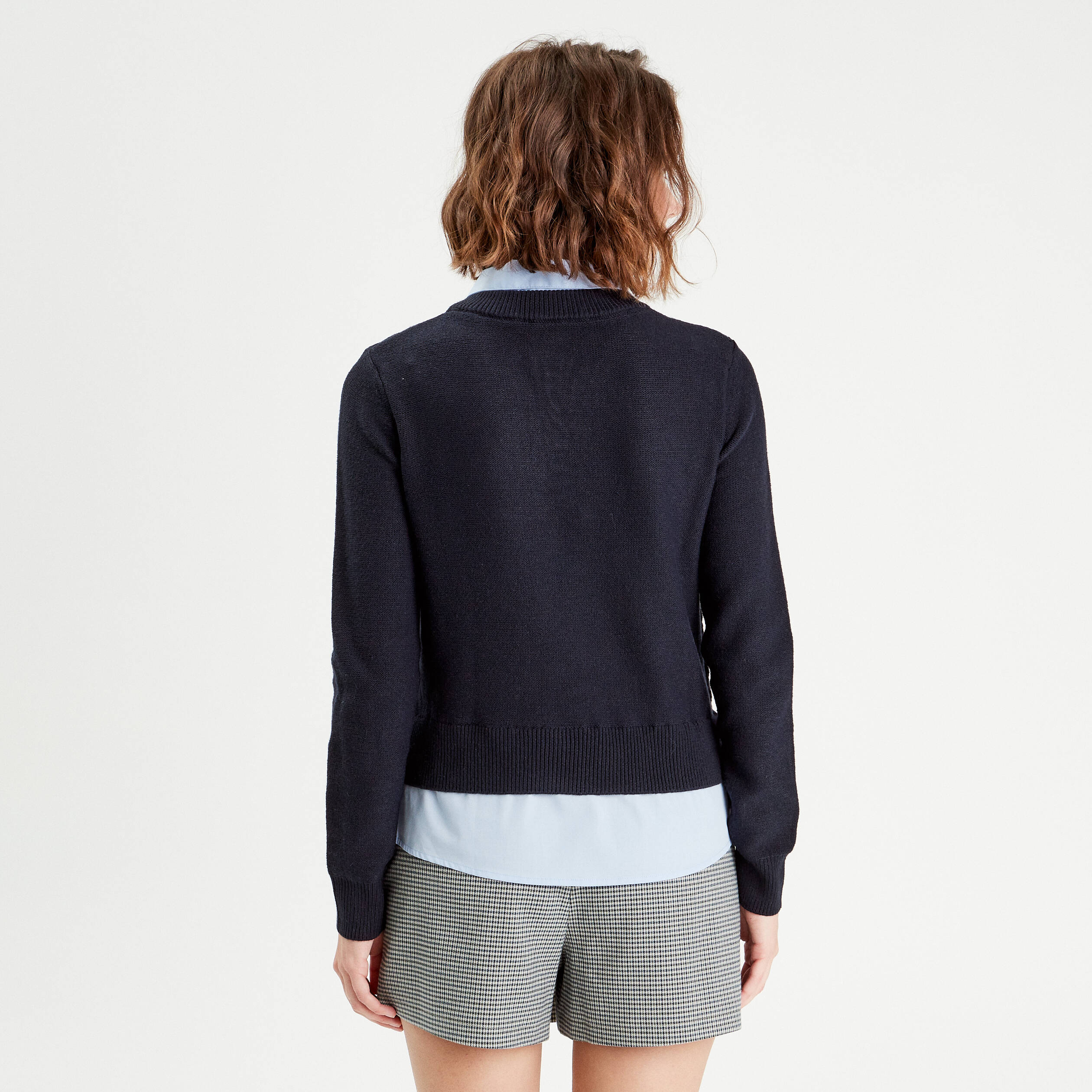 Pull chemise 2-en-1 bleu marine femme