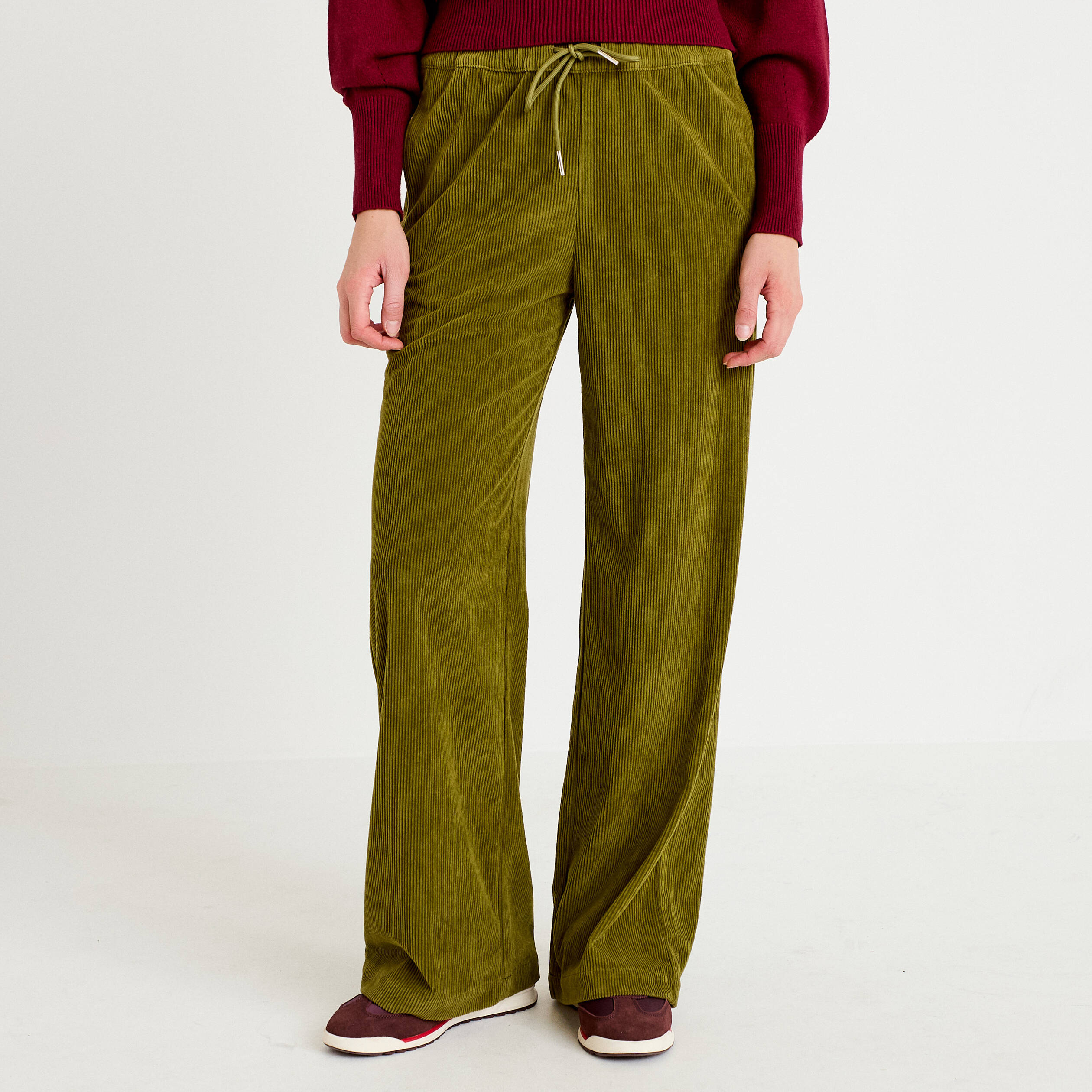 Pantalon jogging taille standard velours vert kaki femme