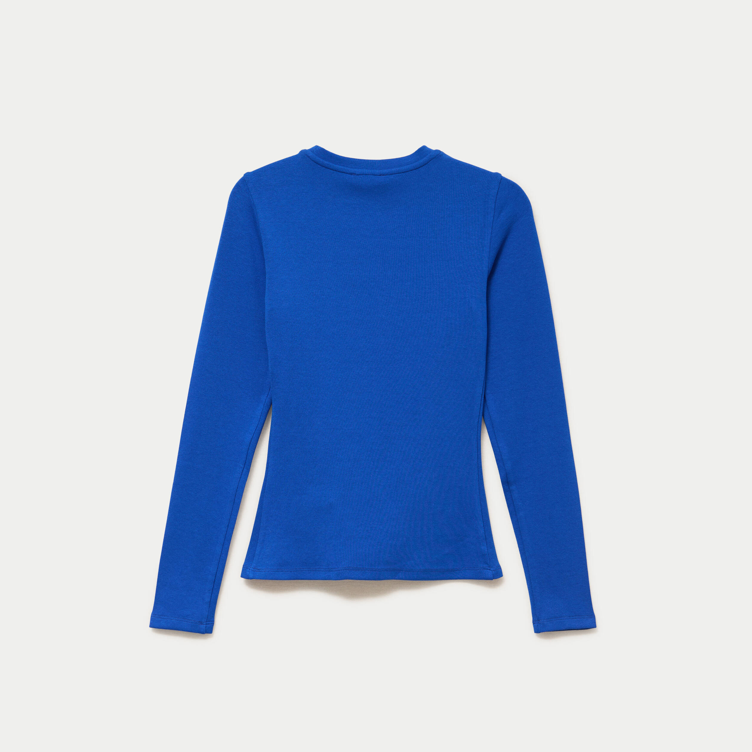 T-shirt cintr&eacute; col rond manches longues bleu electrique femme
