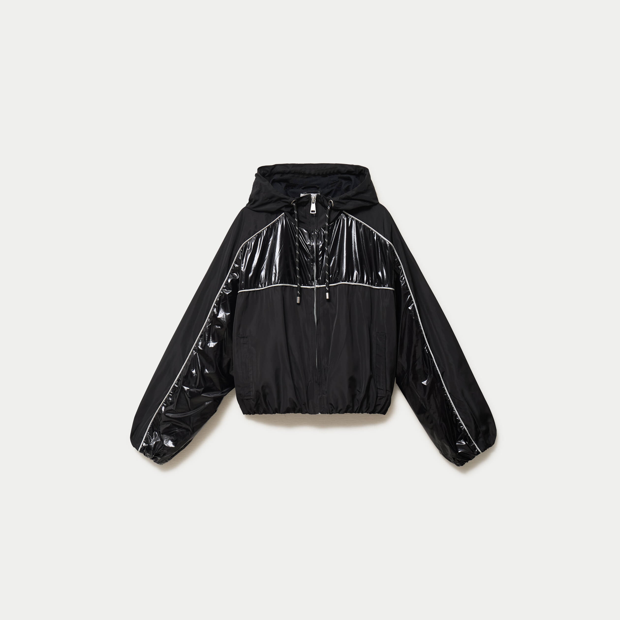 Coupe-vent oversize cropped bi-mati&egrave;re noir femme