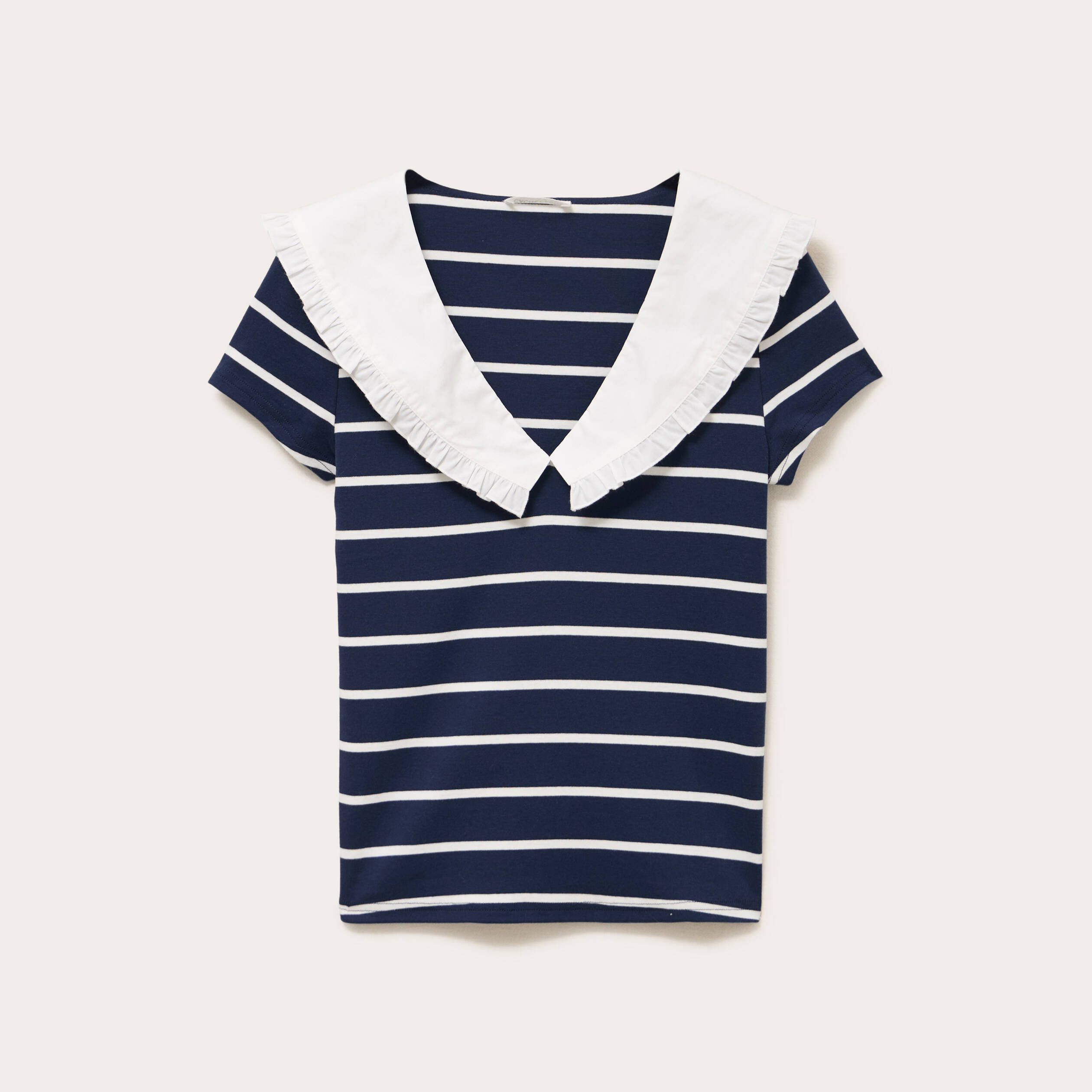T-shirt col marin &agrave; volants ecru femme