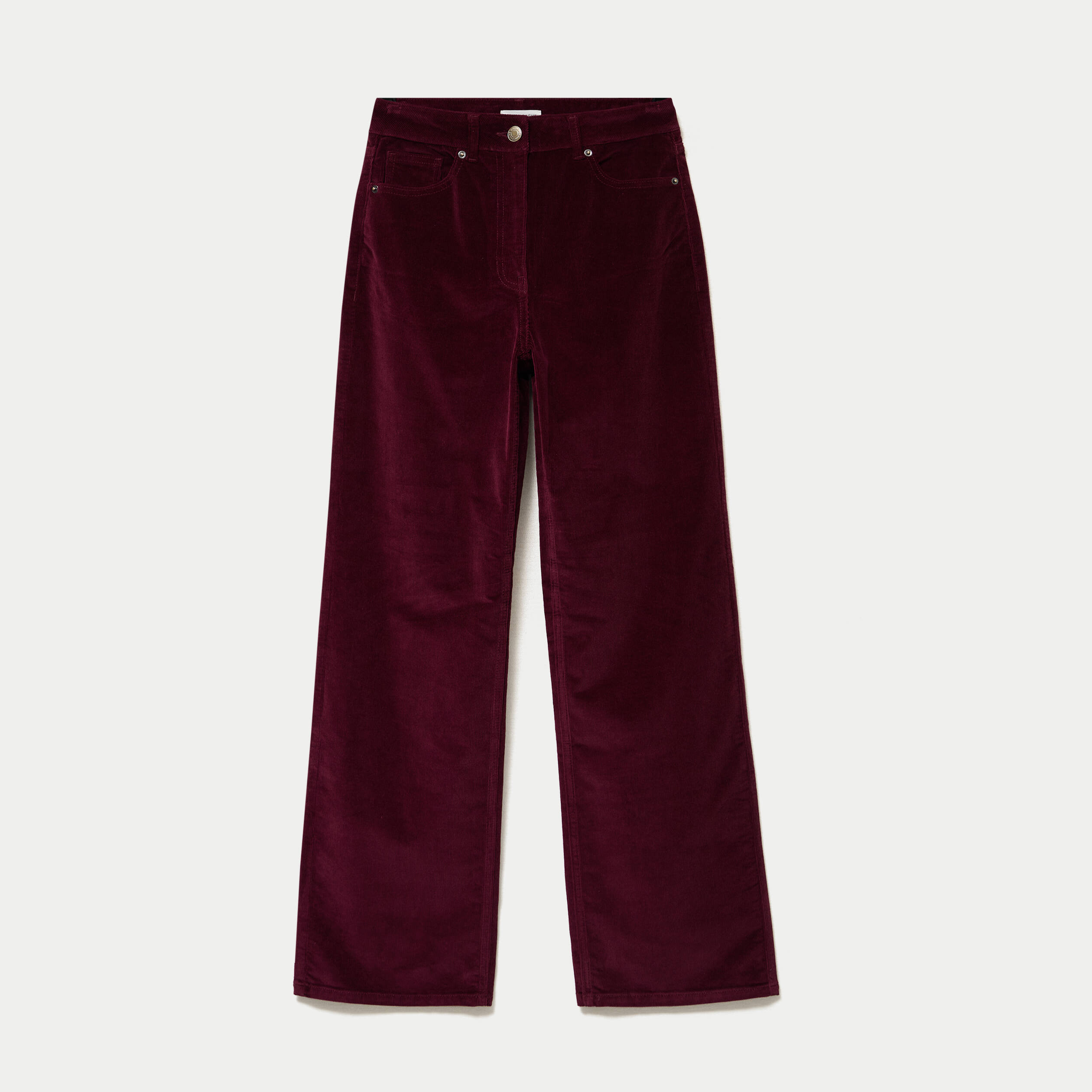 Pantalon bootcut taille haute velours bordeaux femme