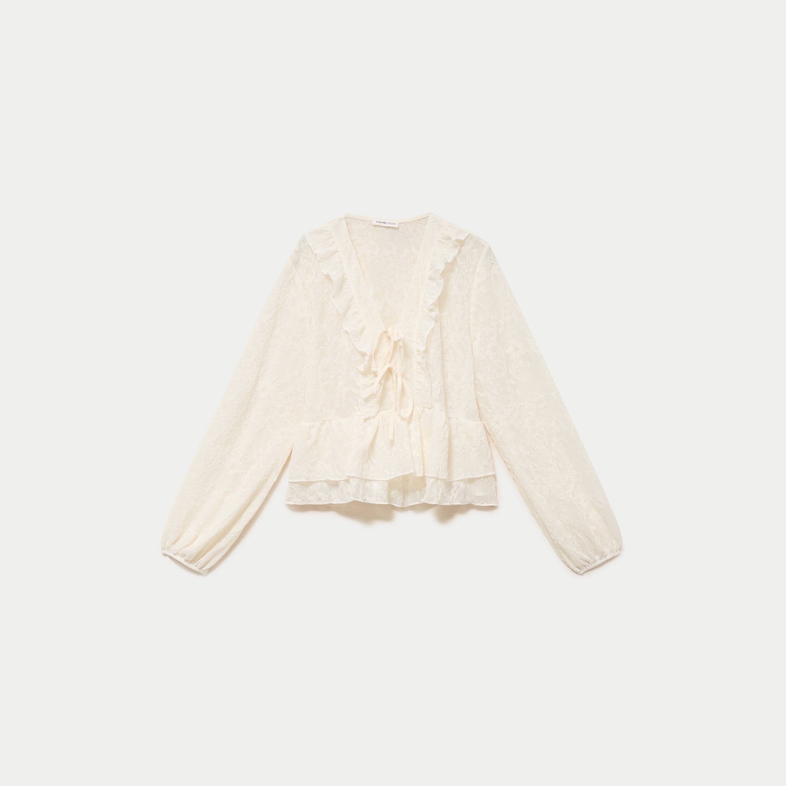 Blouse col v manches longues ecru femme