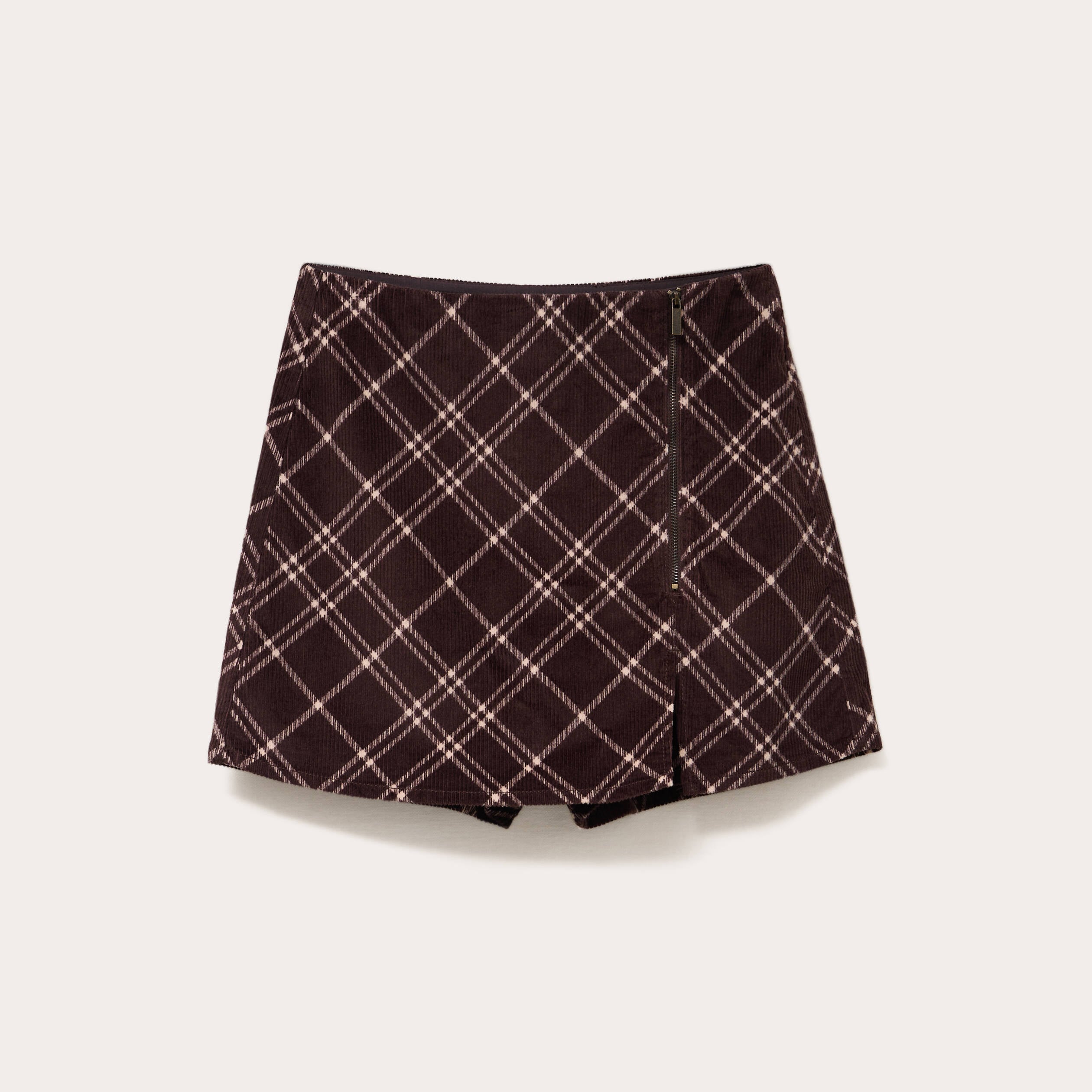 Jupe-short en velours marron chocolat femme