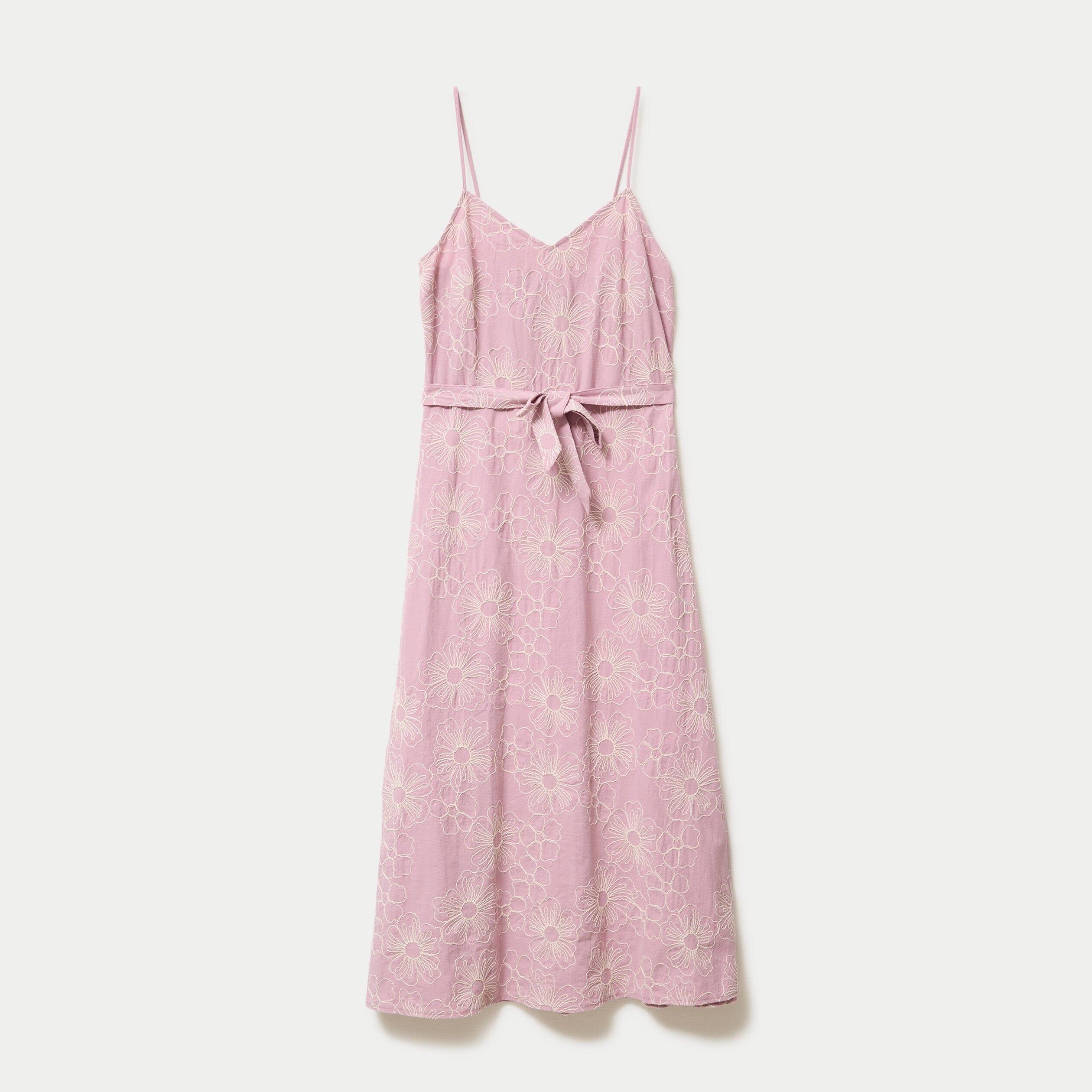 Robe droite 3/4 col v fines bretelles rose clair femme