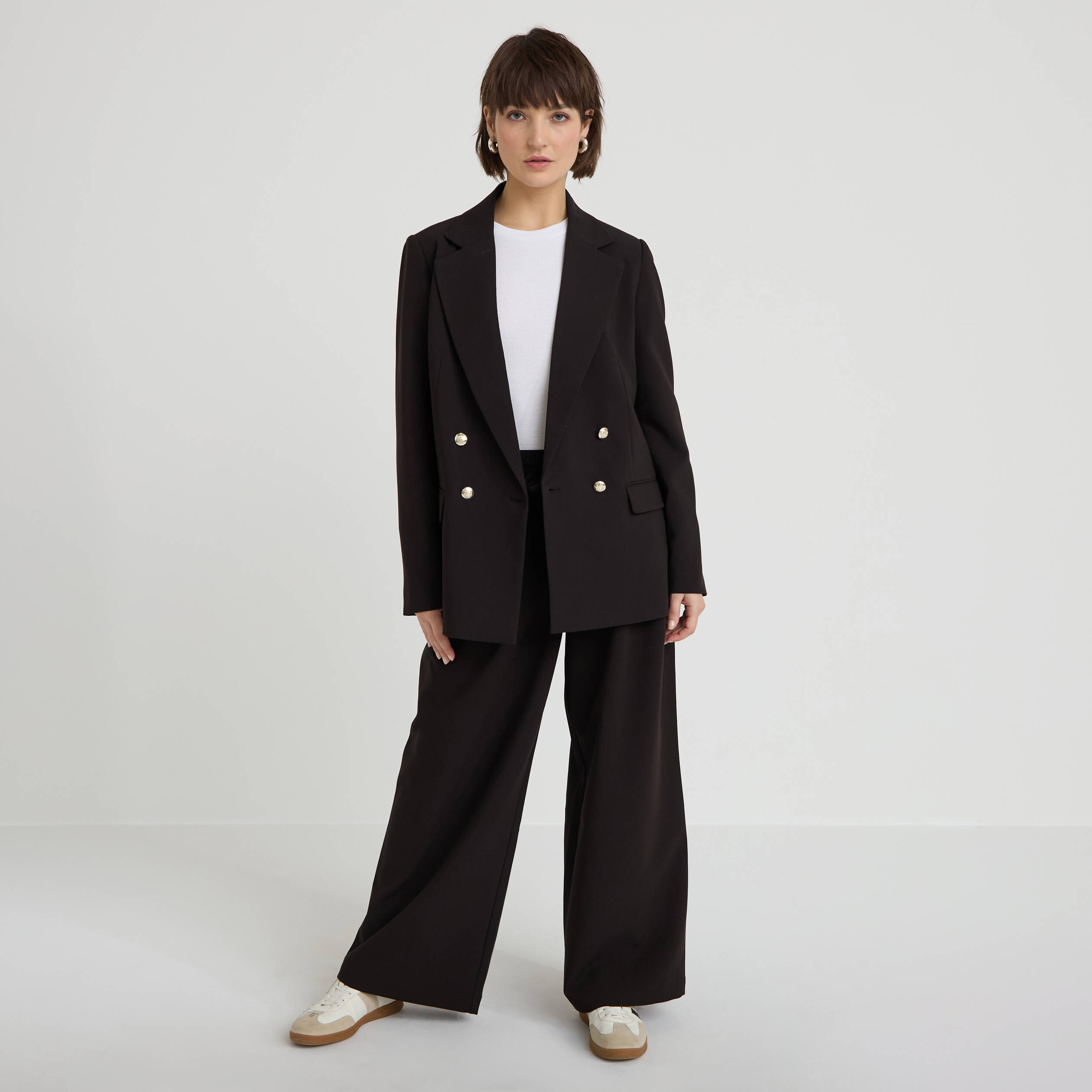 Blazer col tailleur manches longues noir femme