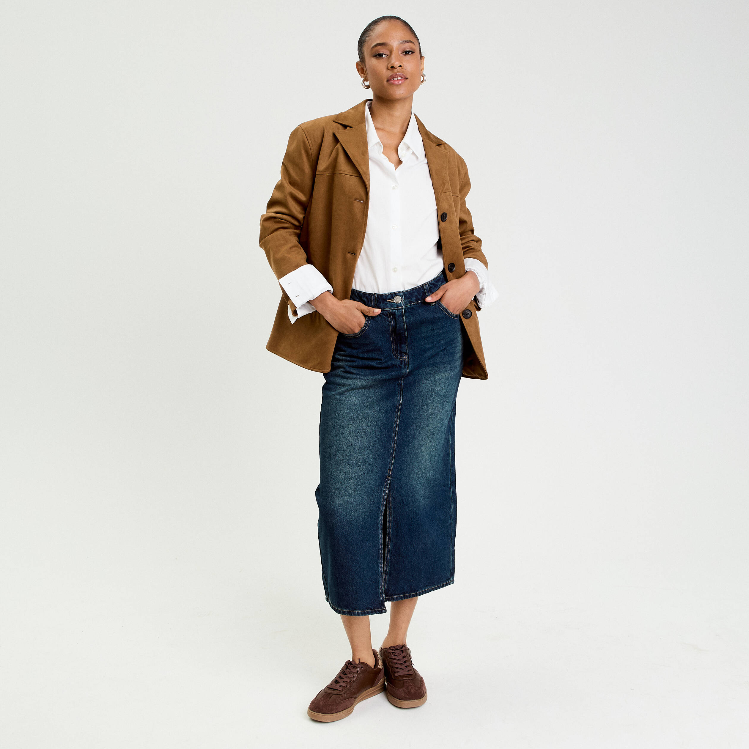 Jupe crayon taille standard bleu fonc&eacute; femme