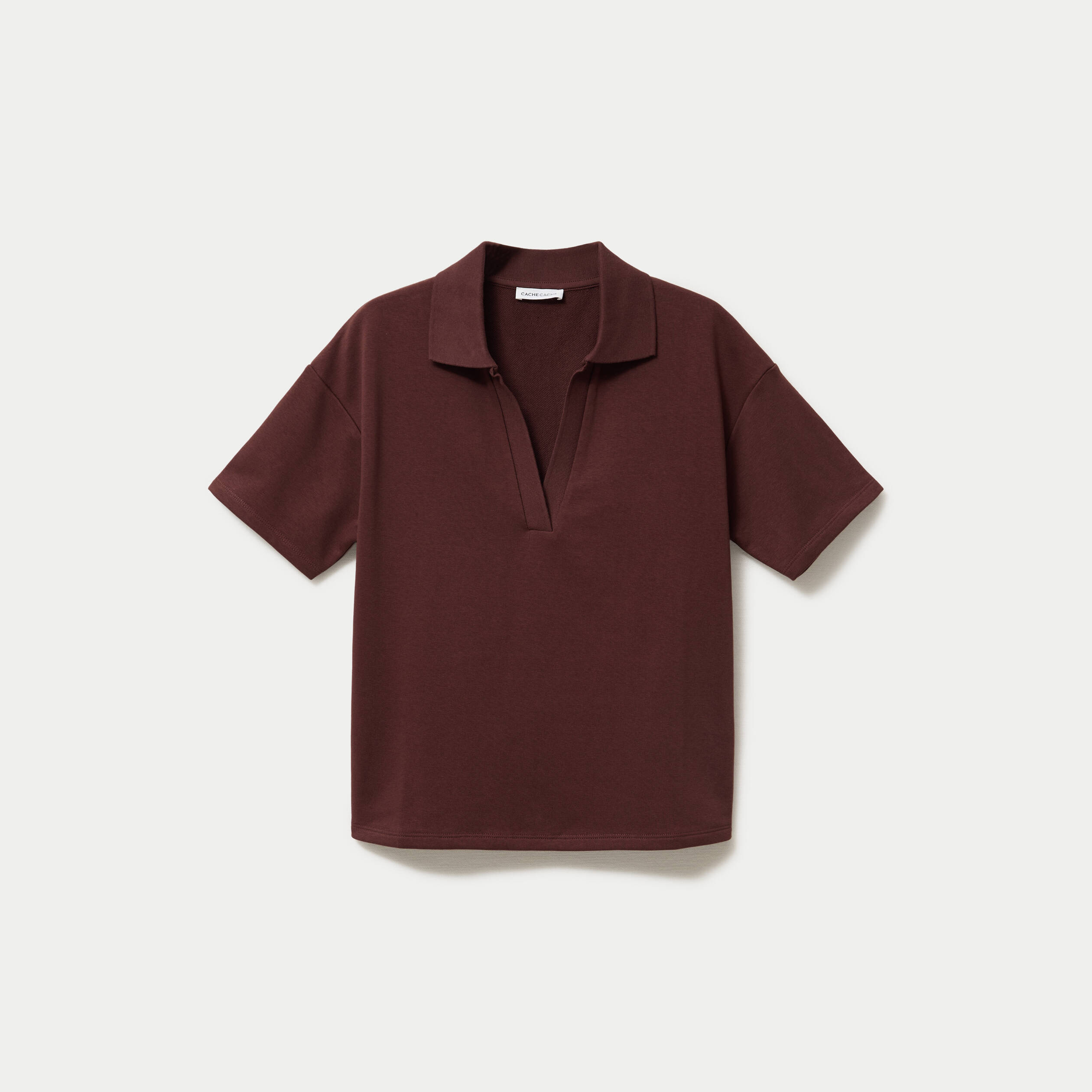 Sweat col chemise manches courtes marron femme