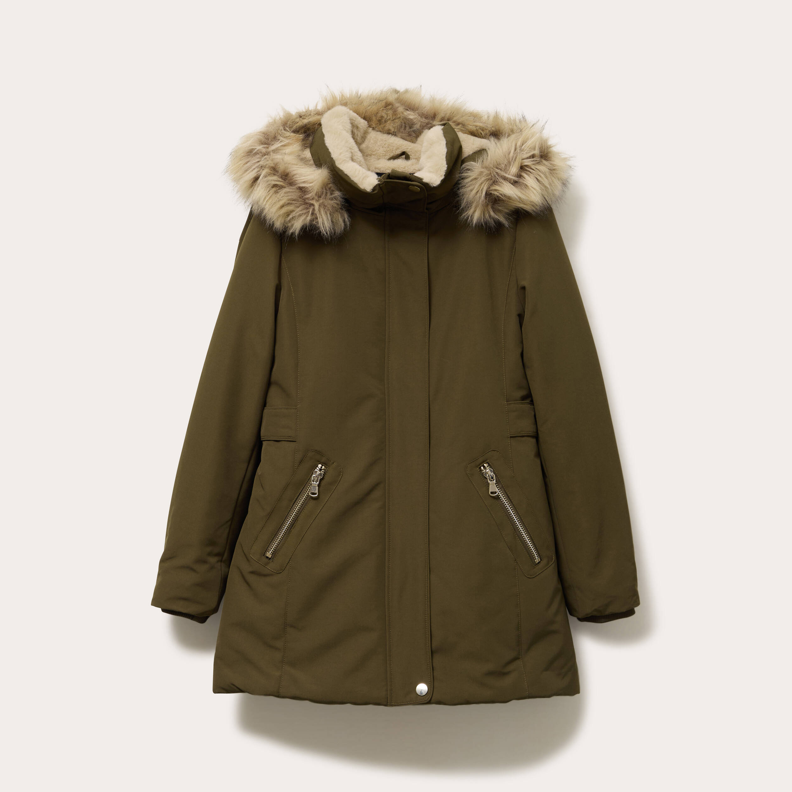 Parka &agrave; capuche fausse fourrure vert kaki femme
