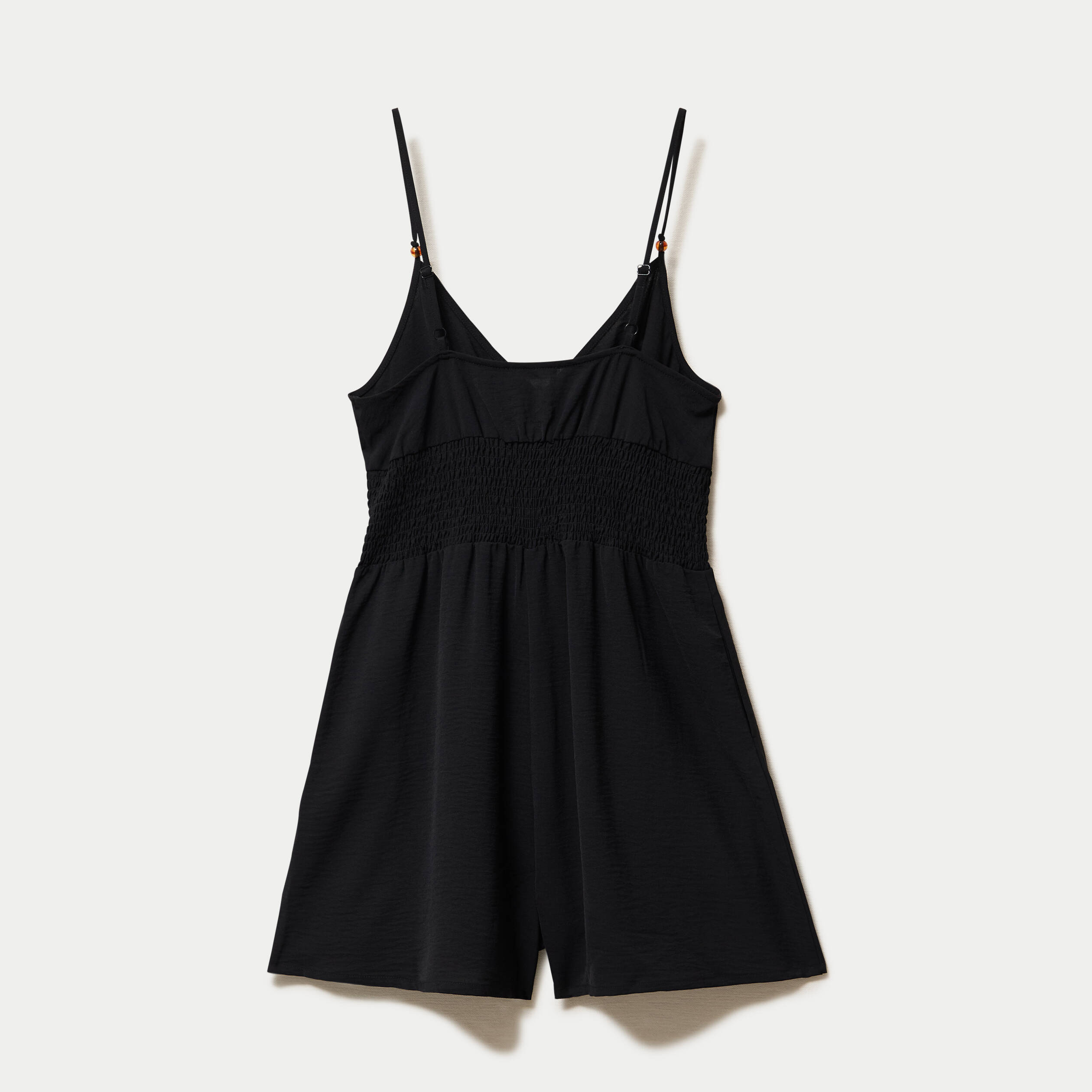 Combishort large col v fines bretelles noir femme