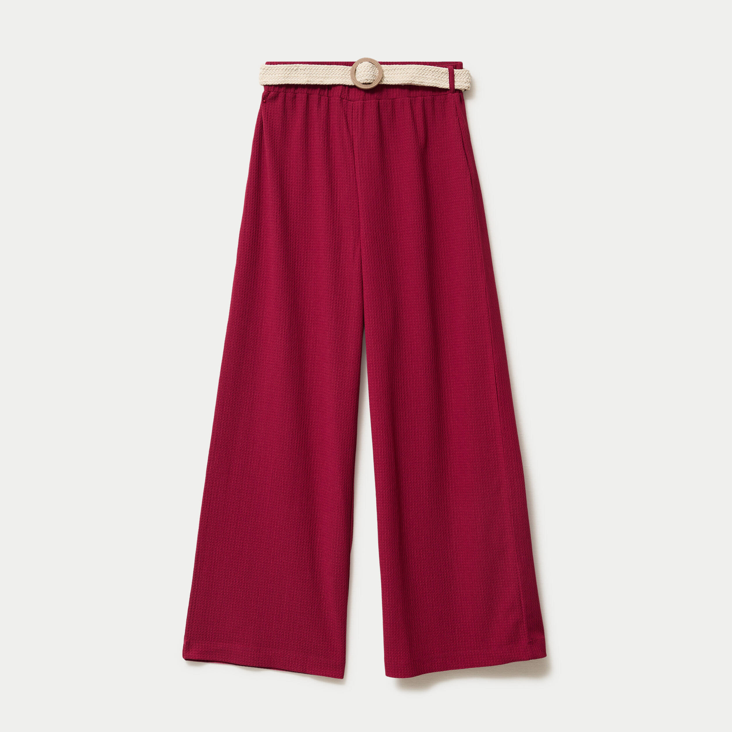 Pantalon large fluide ceintur&eacute; rouge femme