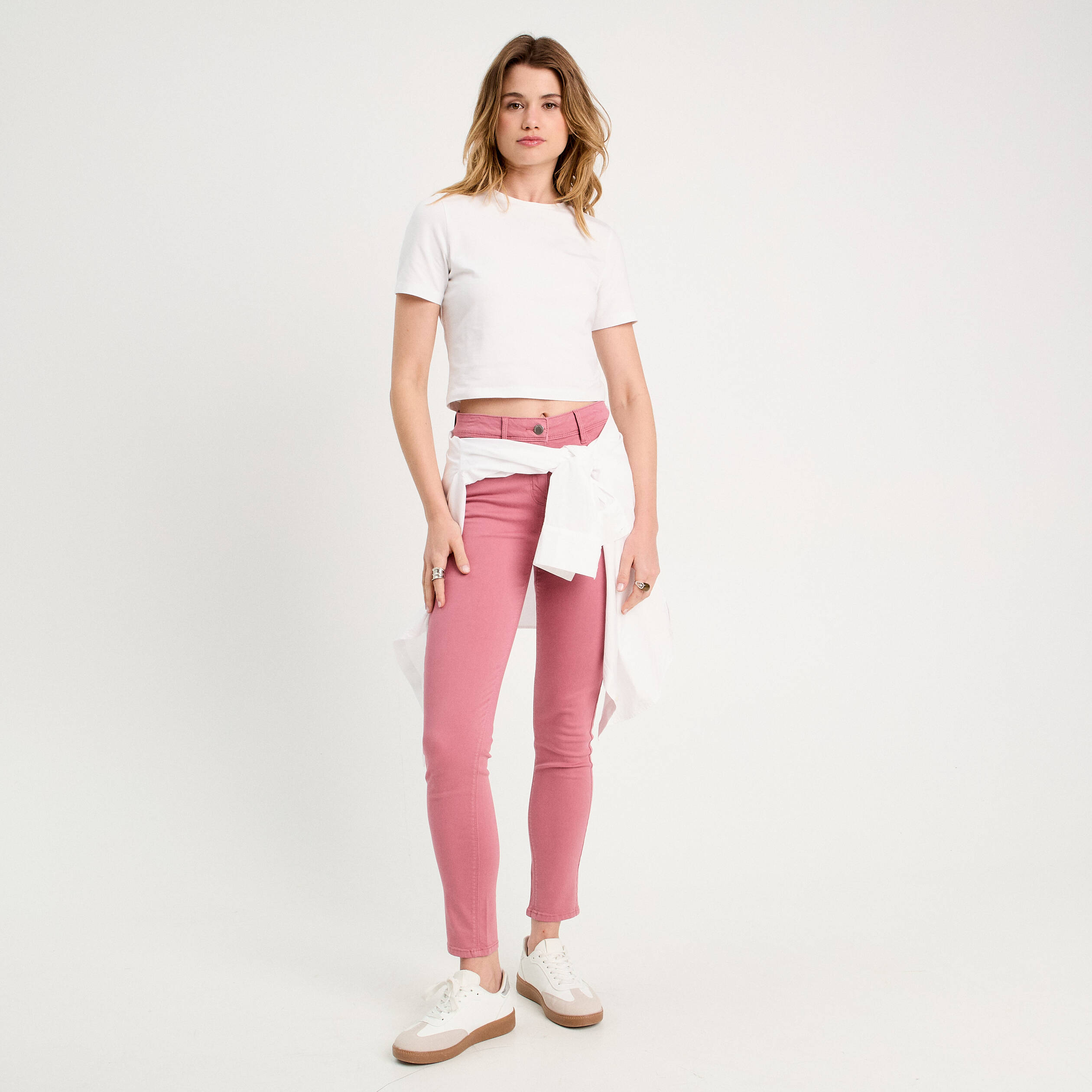 Jeans slim 5 poches vieux rose femme