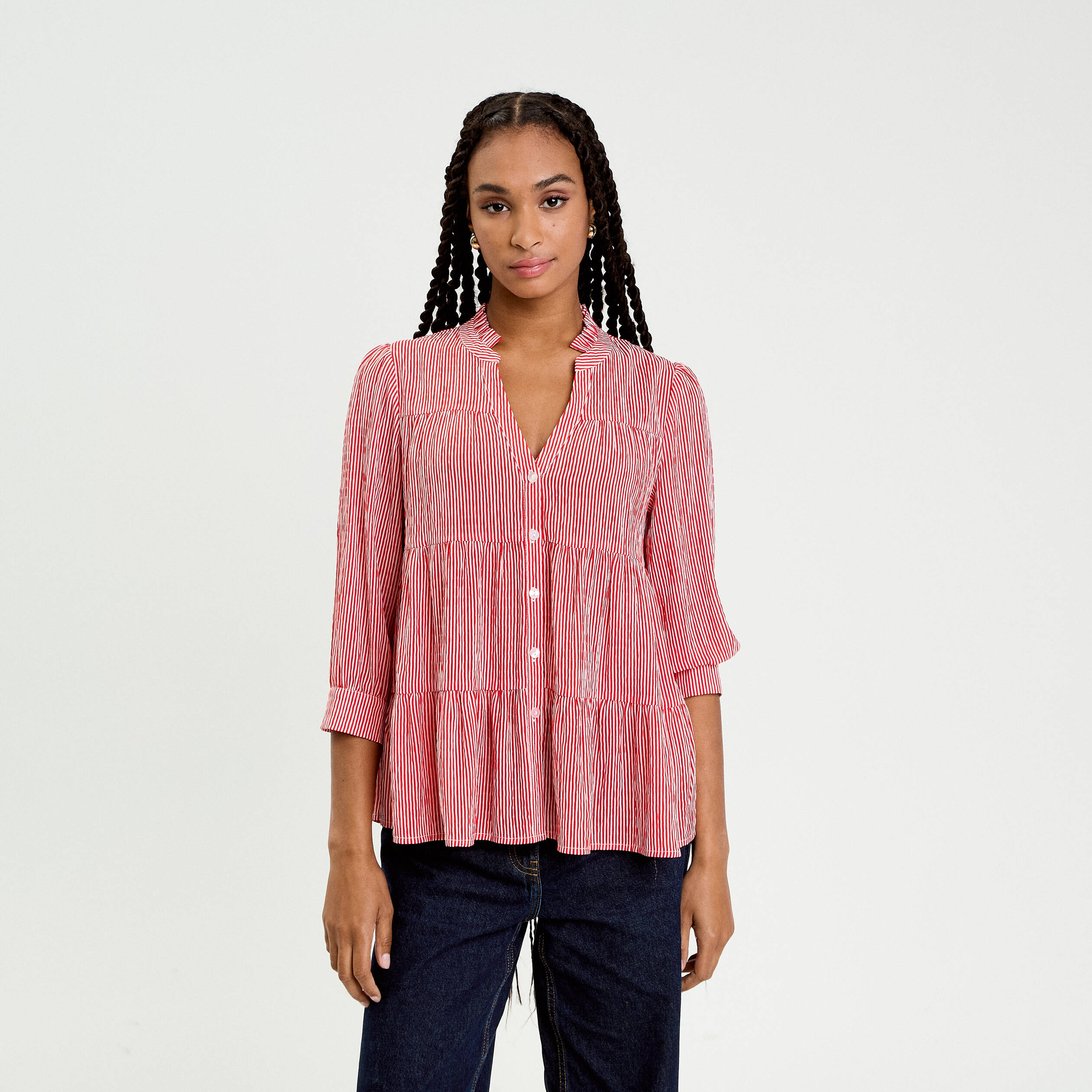 Blouse manches 3/4 rouge vif femme