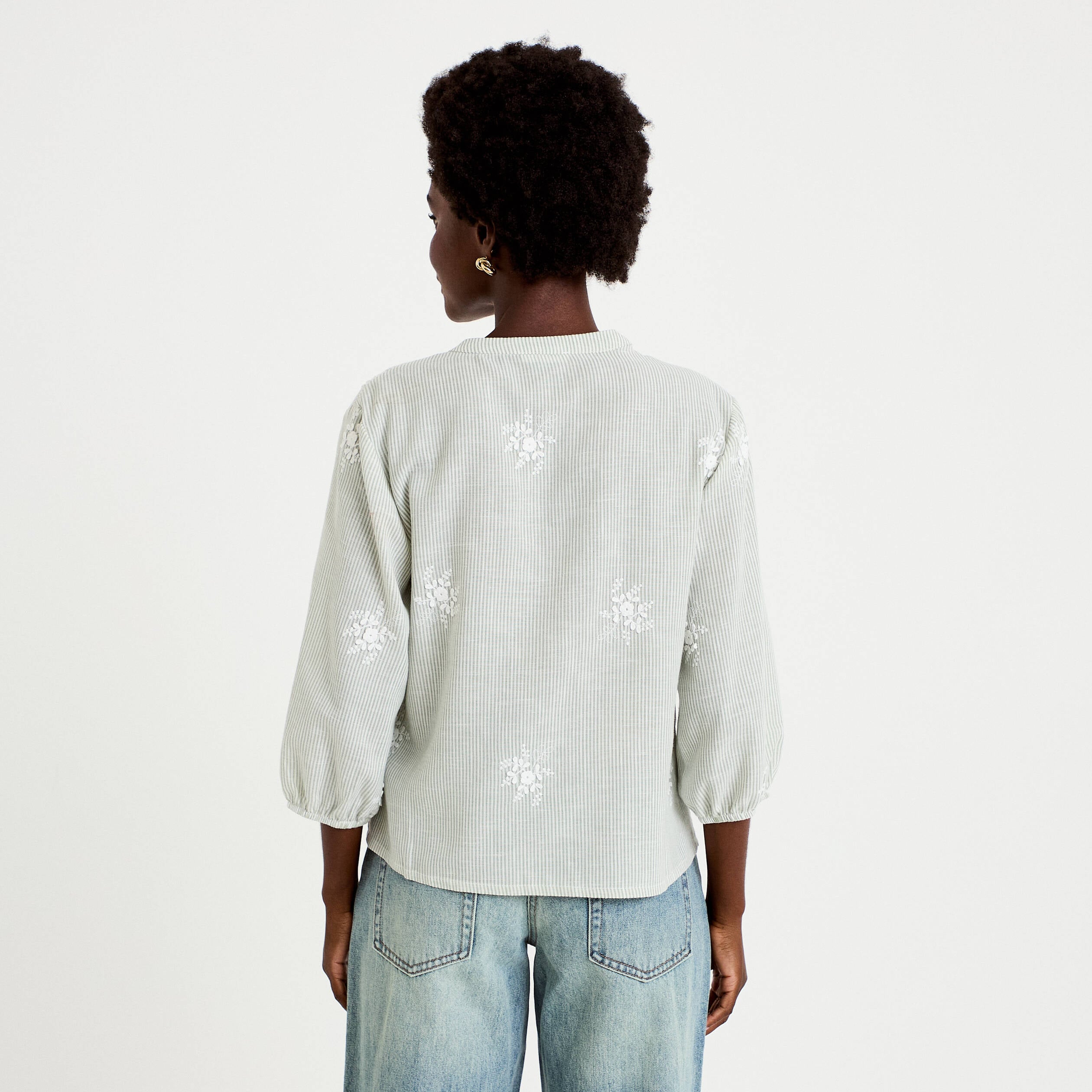 Blouse col tunisien vert kaki femme