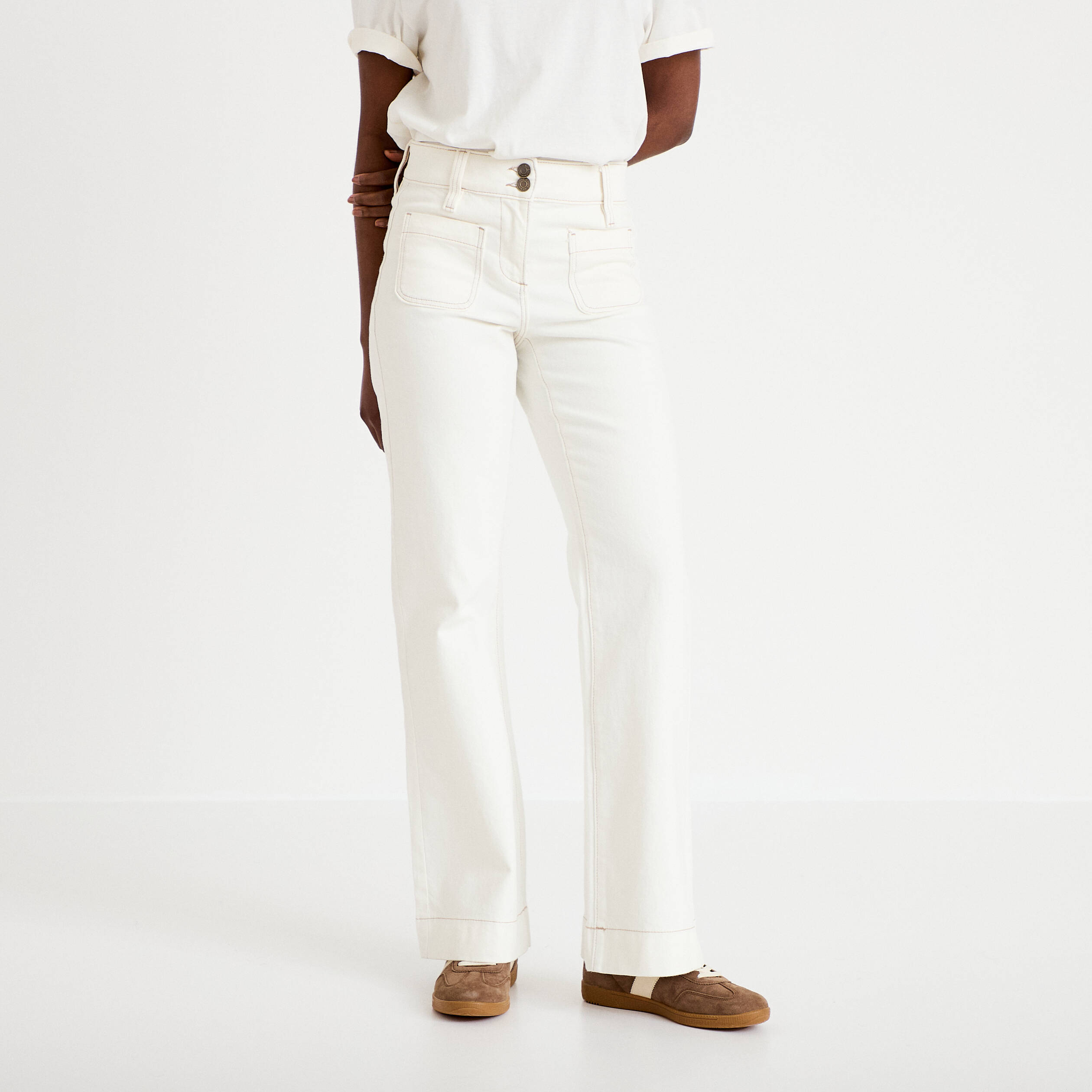 Jean bootcut taille haute denim blanc femme