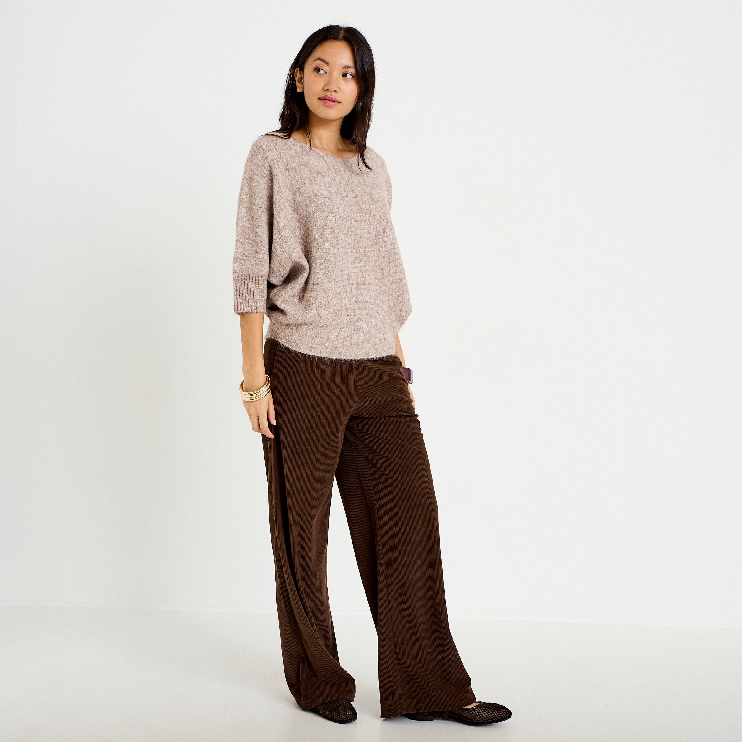 Pantalon jogging taille standard velours marron fonc&eacute; femme