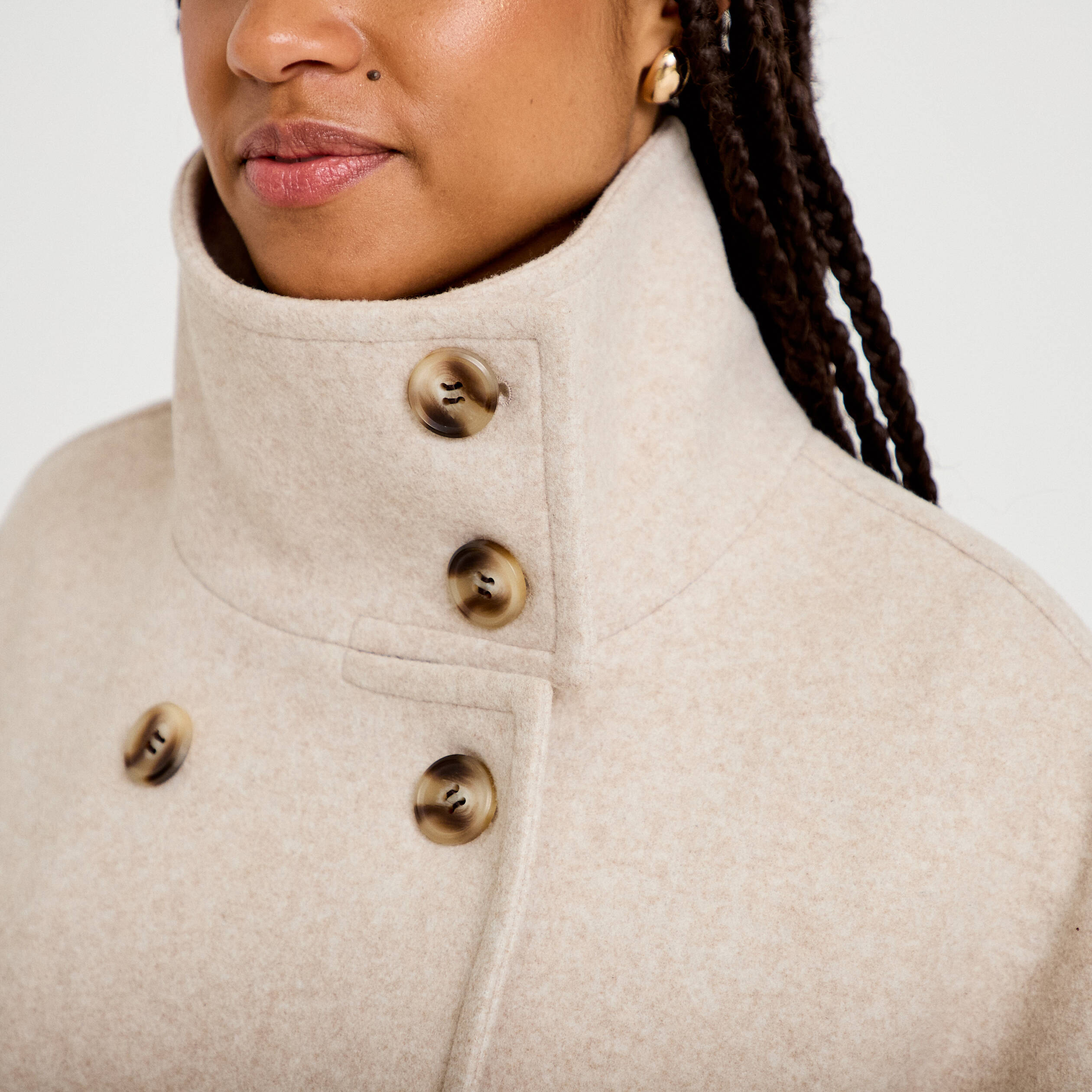 Caban court col montant beige femme