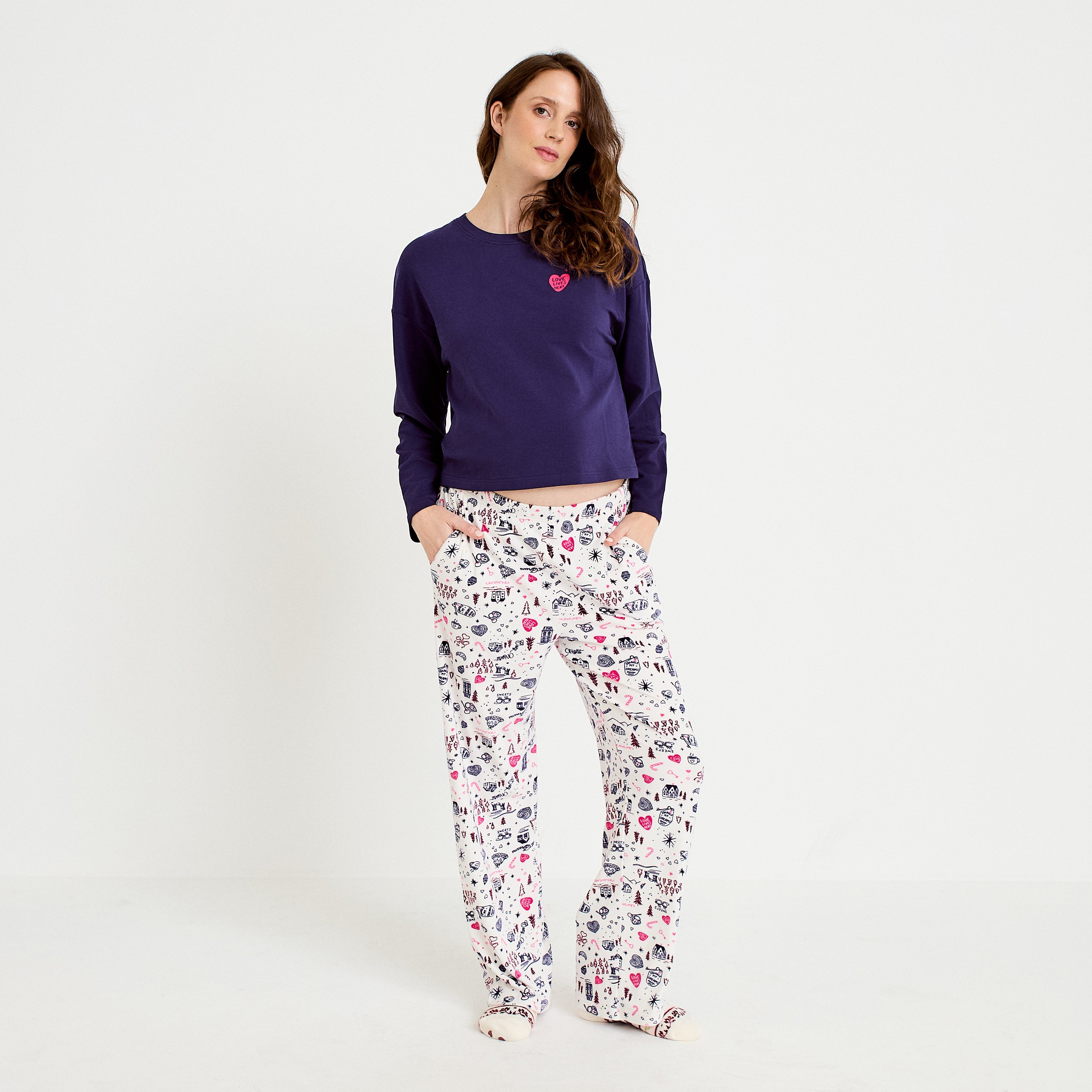 Pyjama manches longues blanc femme