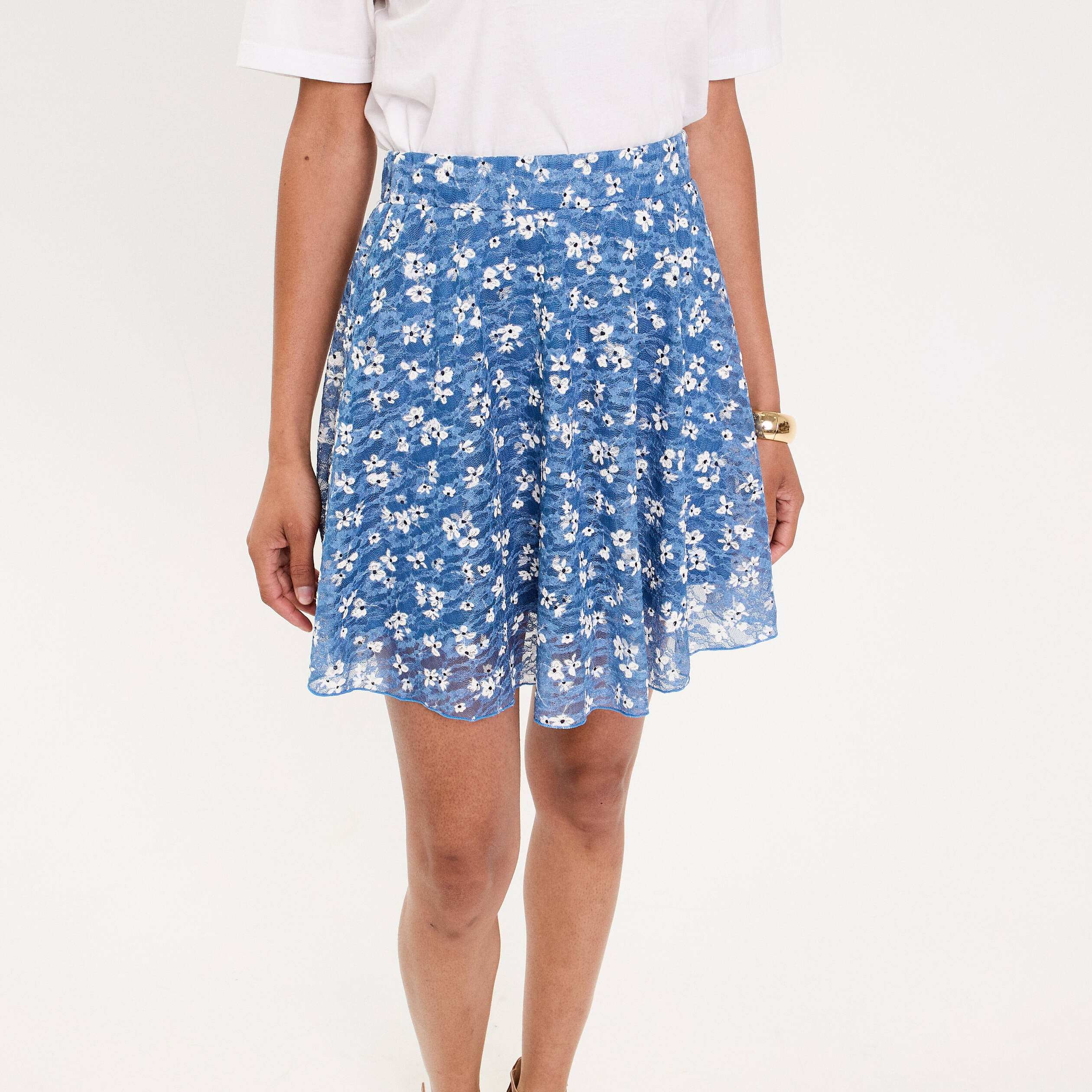 Jupe courte &eacute;vas&eacute;e en voile doubl&eacute;e bleu femme
