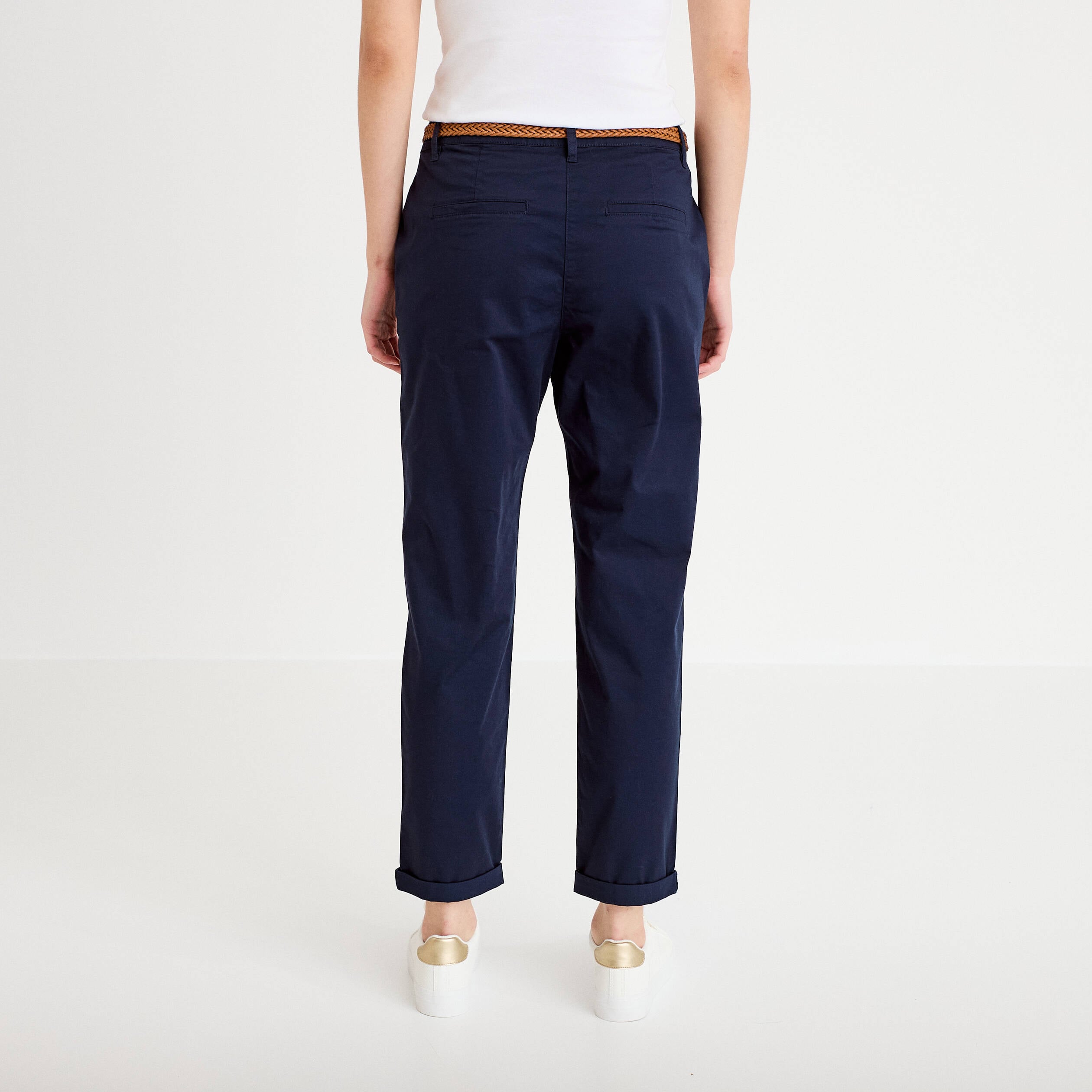 Pantalon chino 7/8&egrave;me bleu marine femme