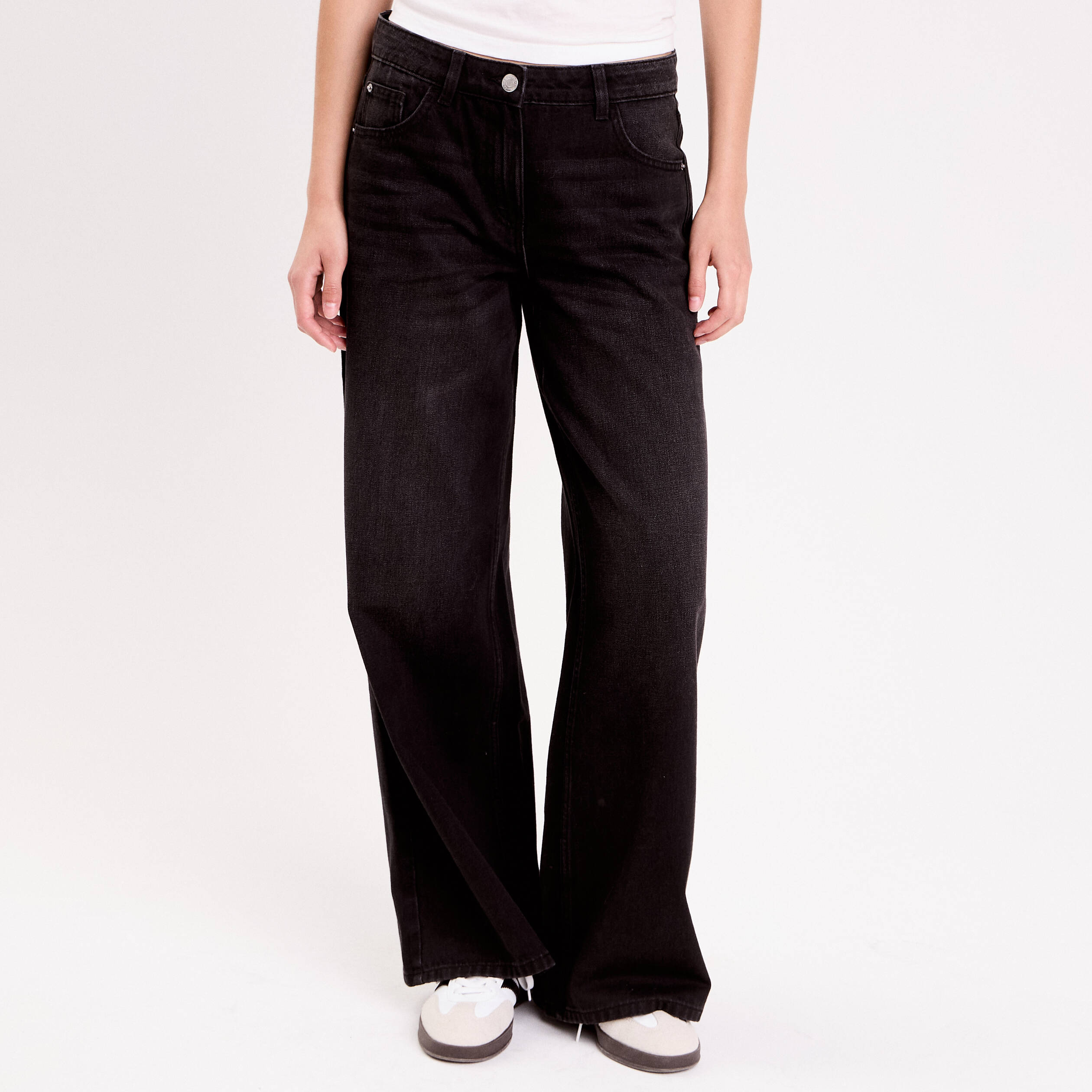 Jean wide leg taille standard denim noir femme