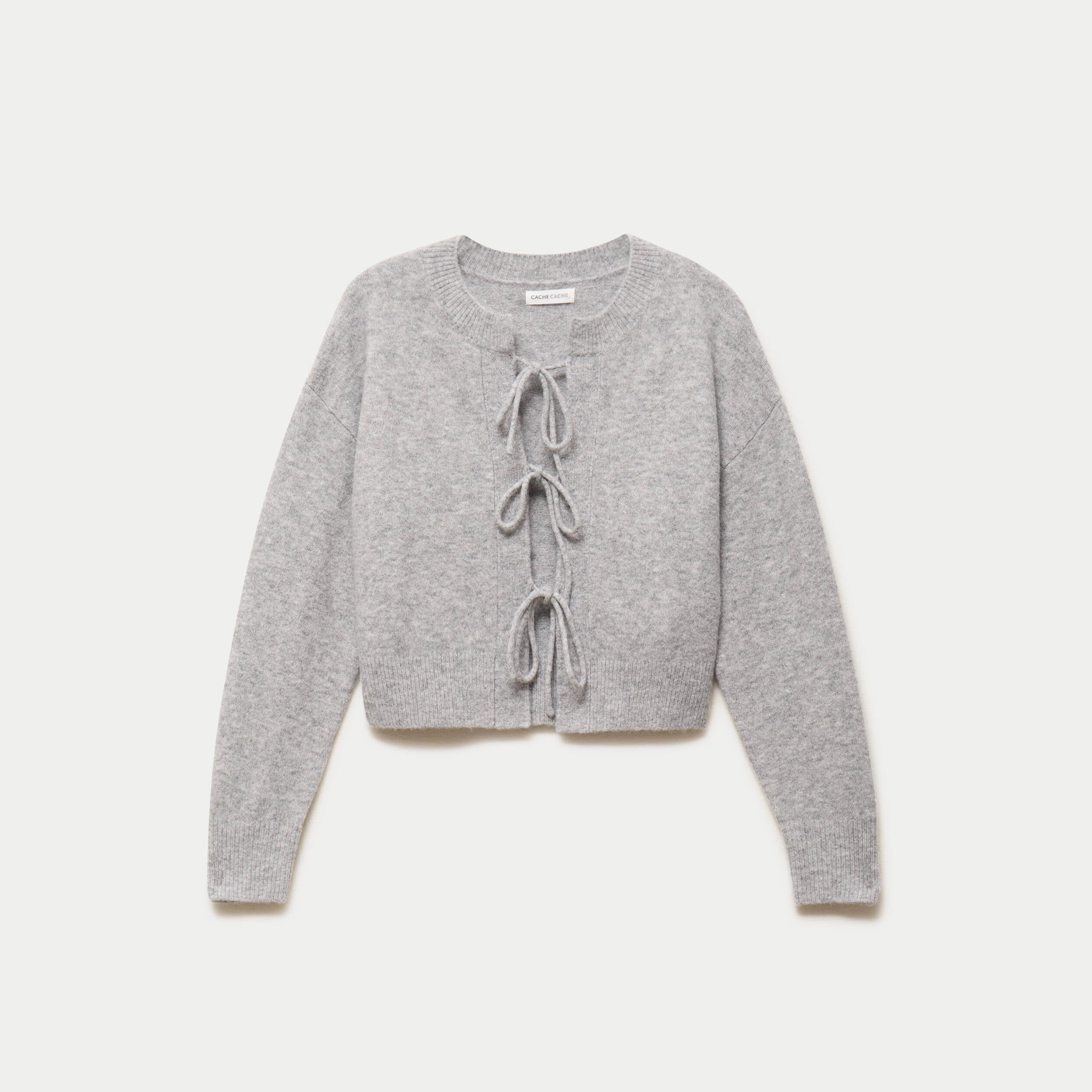 Gilet court nou&eacute; gris clair femme