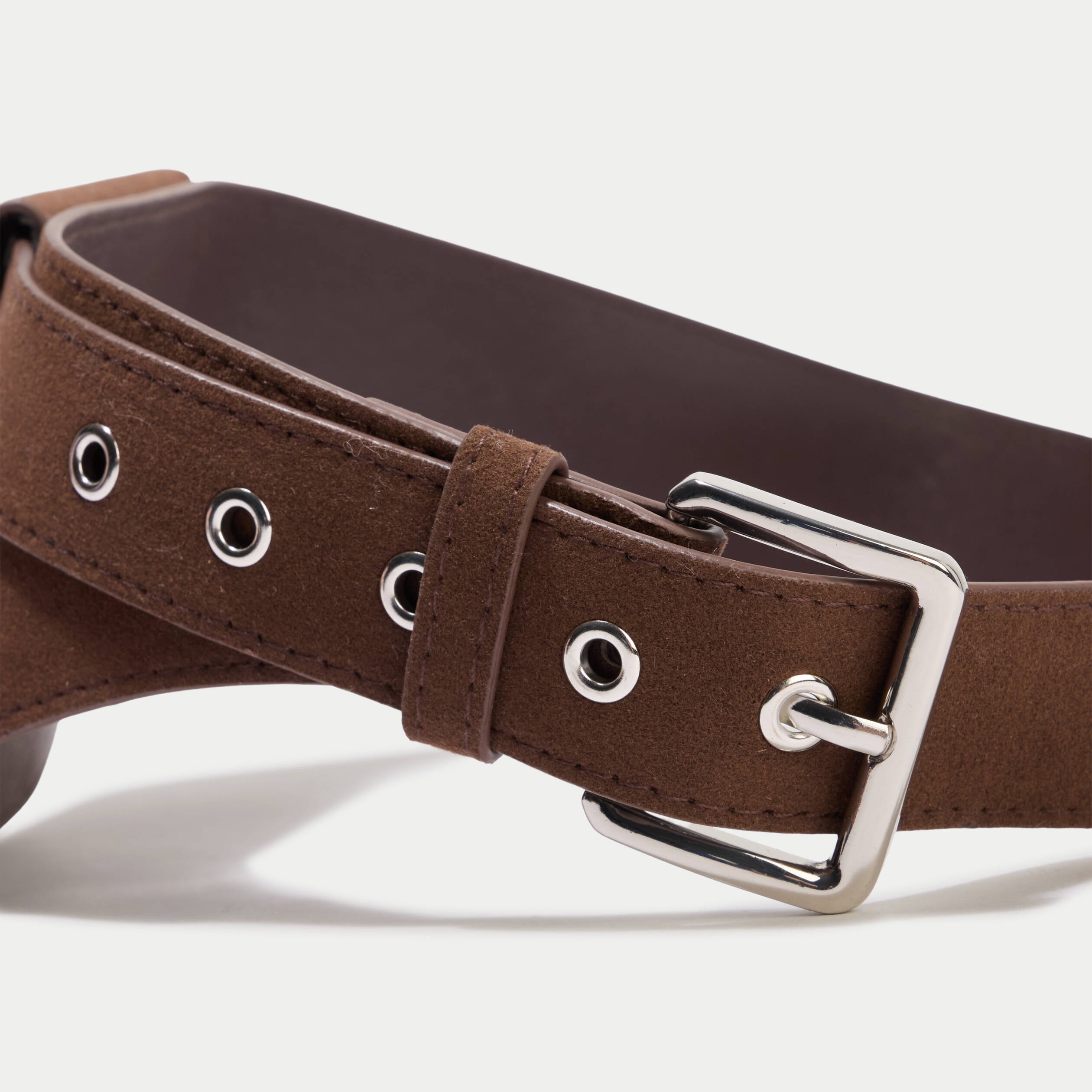Ceinture large aspect daim marron fonc&eacute; femme