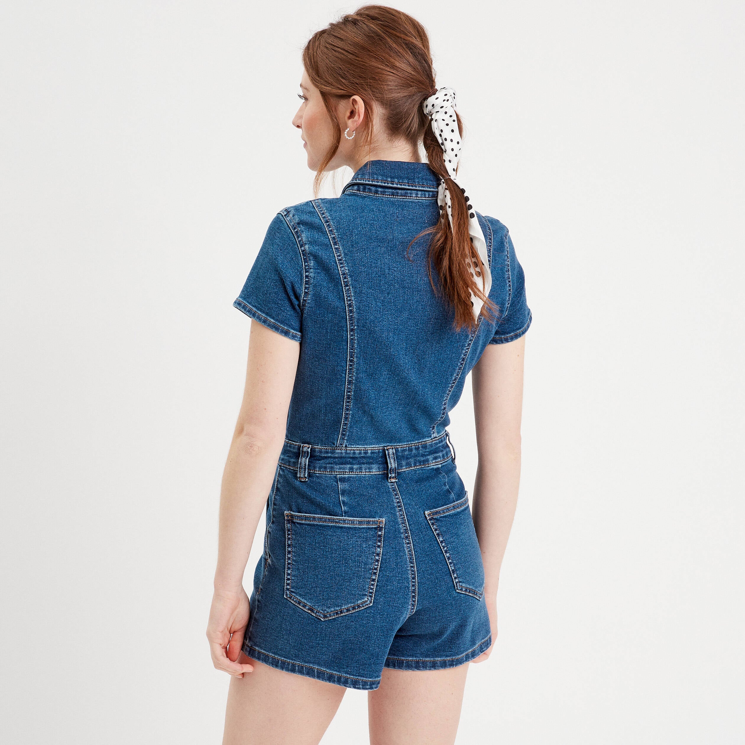 Combishort zipp&eacute;e en jean denim double stone femme