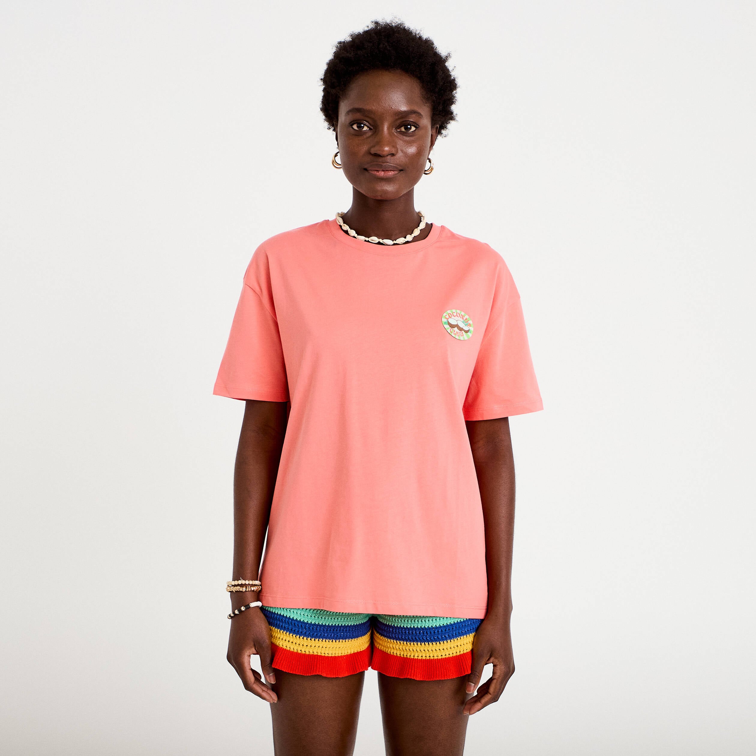 T-shirt oversize manches courtes rose corail femme