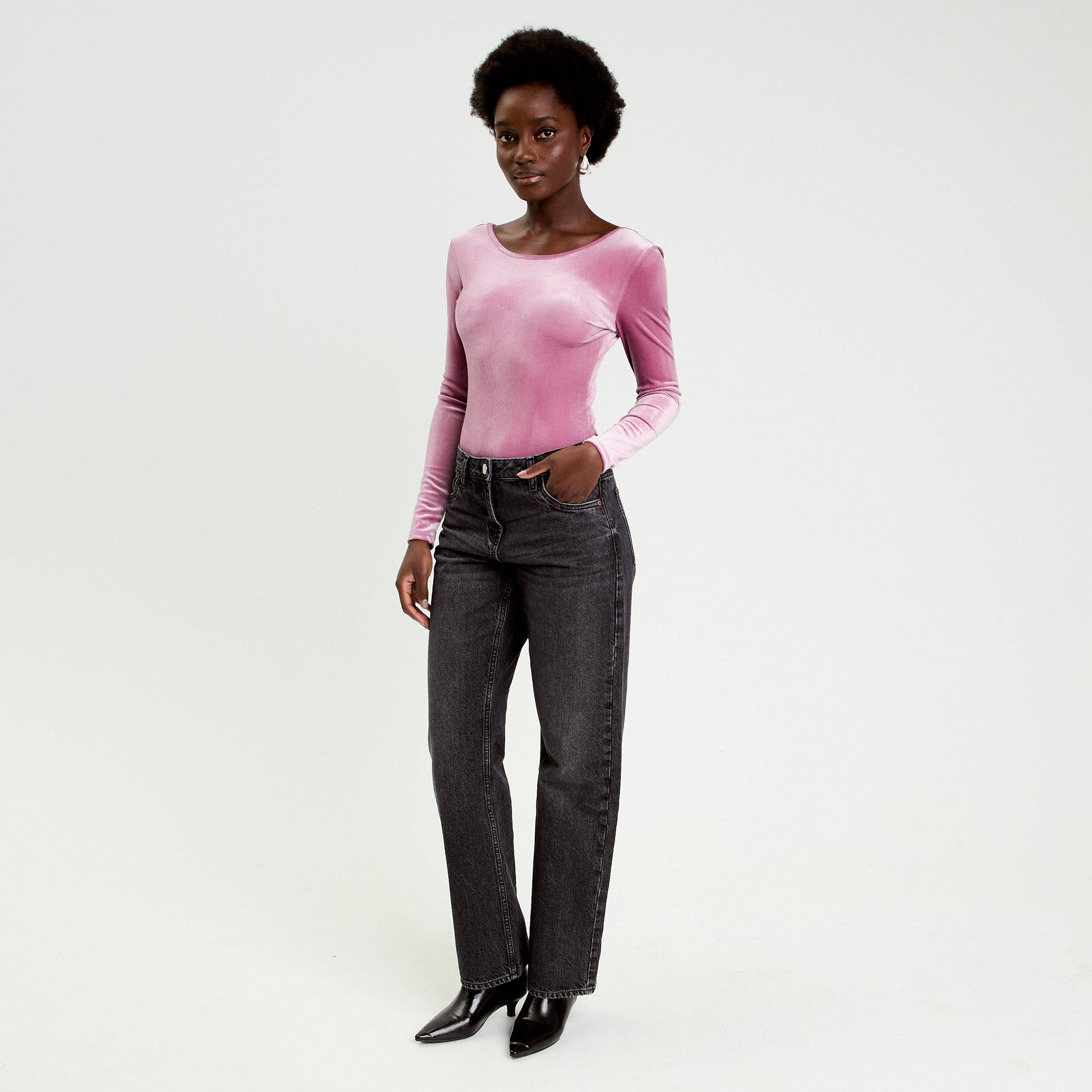 Body en velours d&eacute;collet&eacute; dos rose clair femme