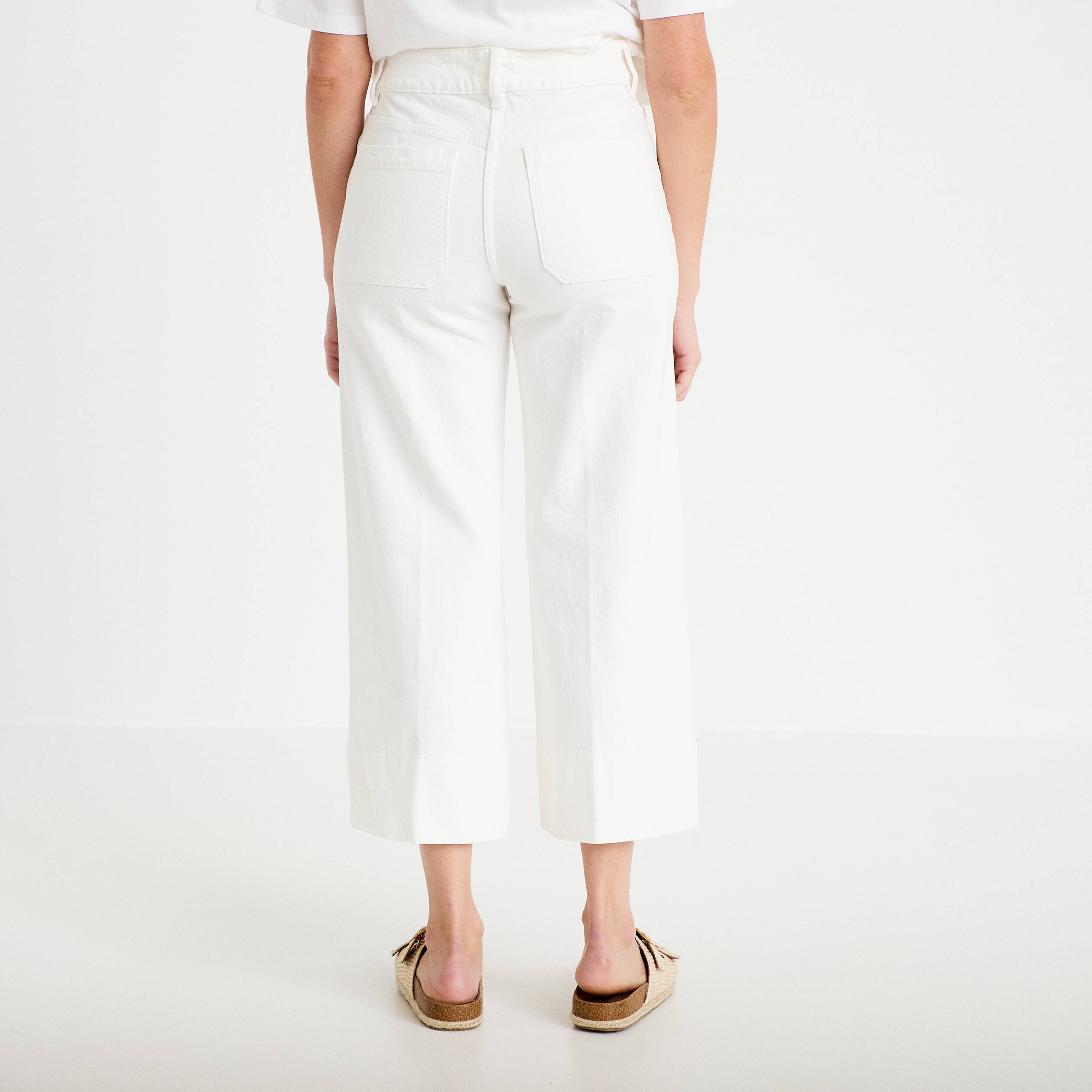 Jean wide leg cropped taille haute denim blanc femme