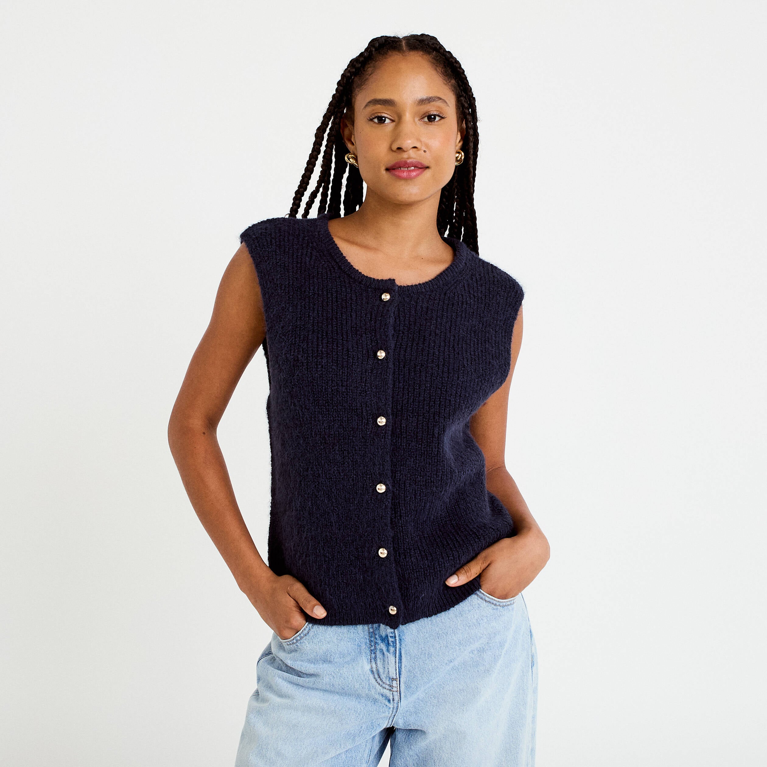 Gilet sans manches bleu marine femme